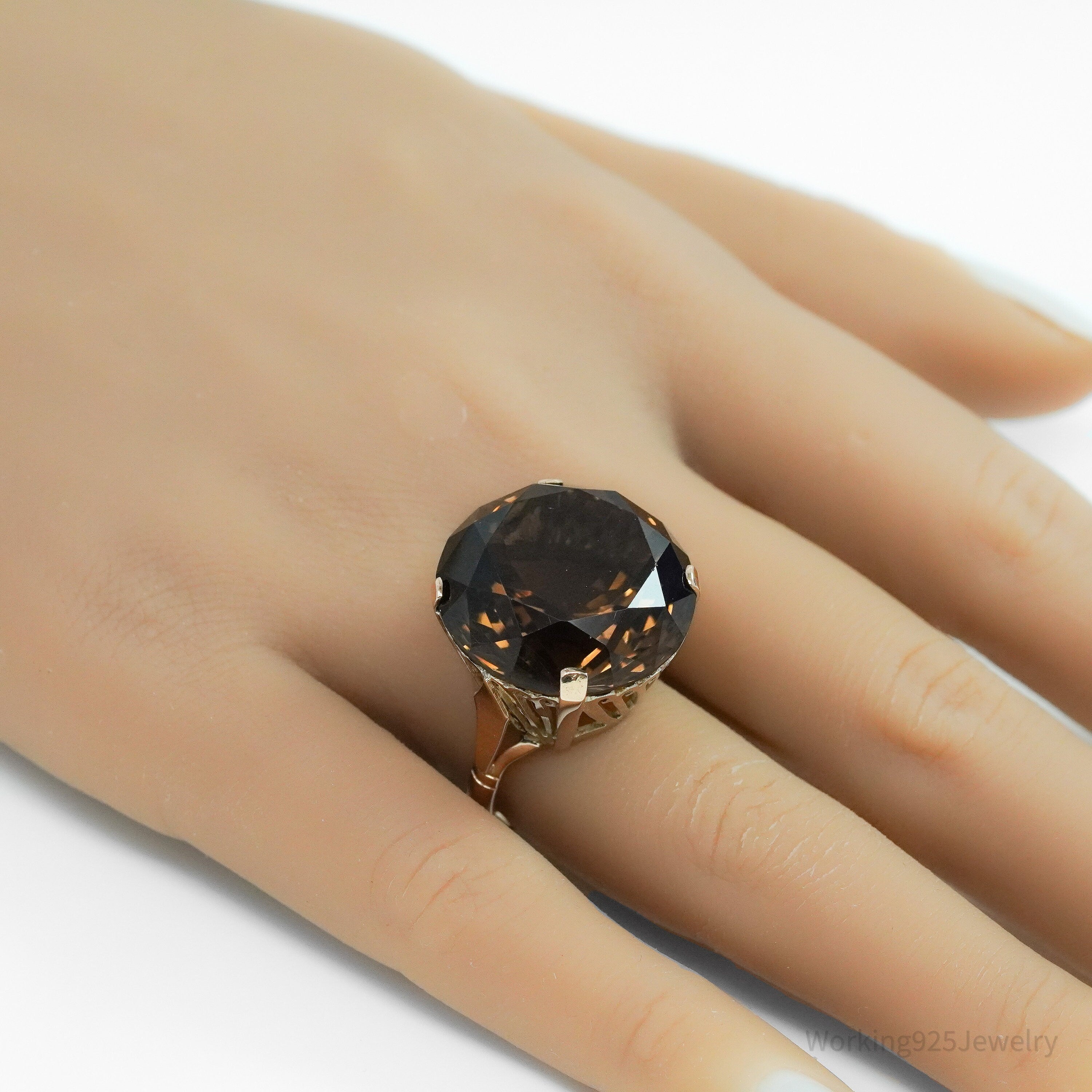 Large Smoky Quartz 14K Yellow Gold Ring - Size 8