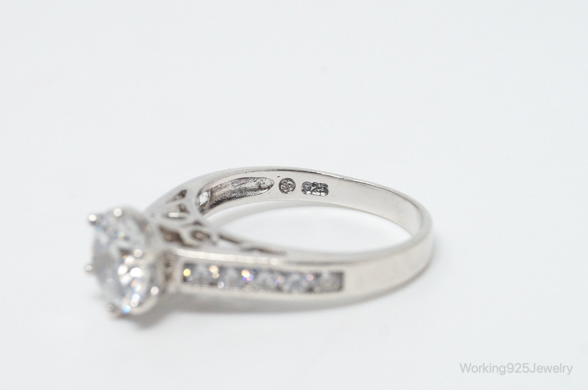 Vintage Art Deco Style Cubic Zirconia Sterling Silver Ring - Size 8