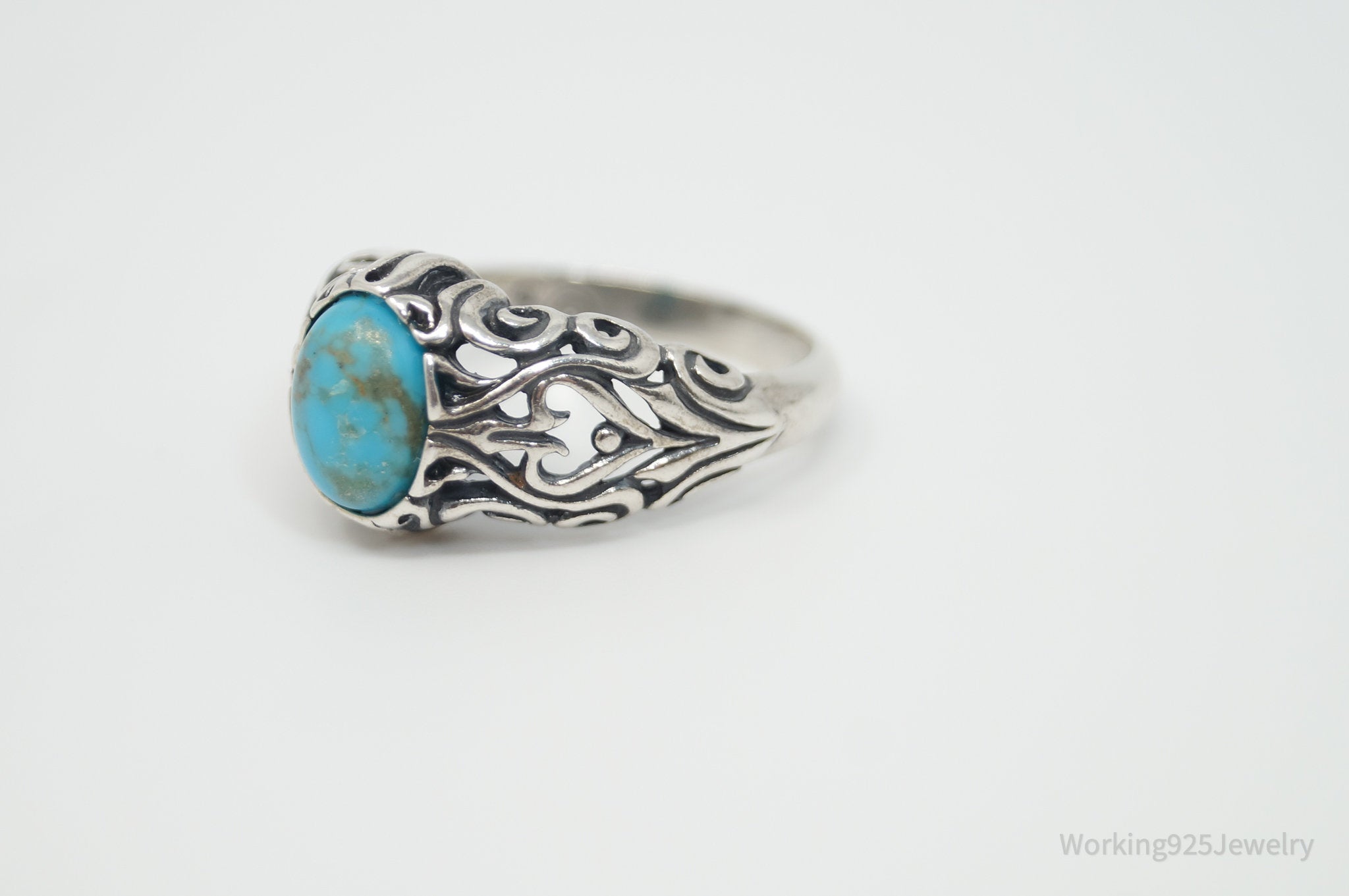 Vintage Southwestern Style Turquoise Sterling Silver Ring - Sz 6.25