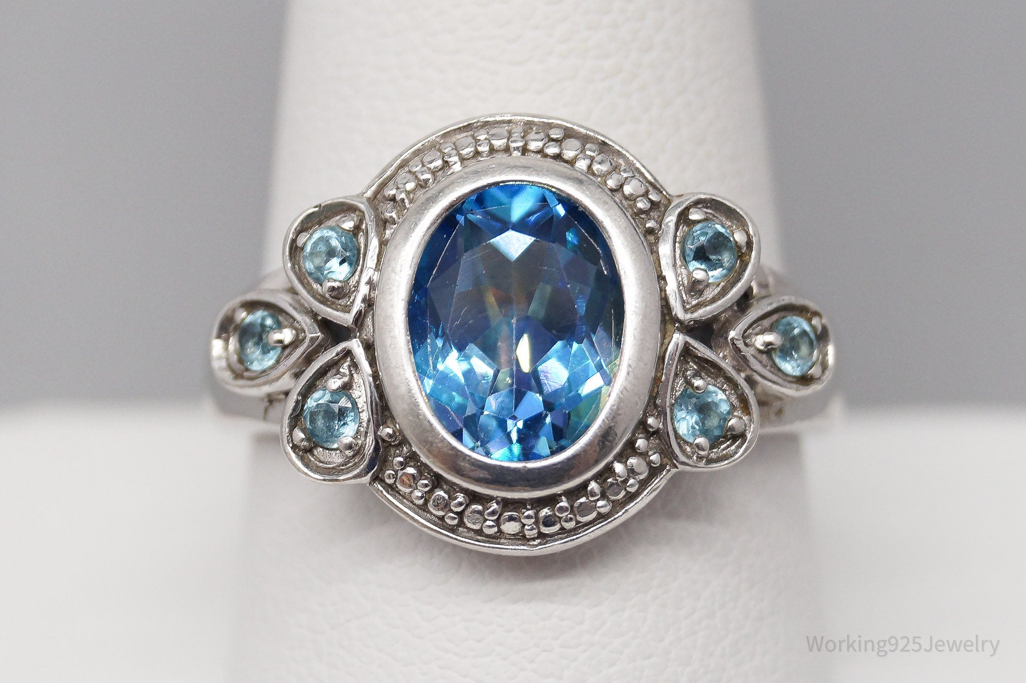 Vintage Blue Topaz Sterling Silver Ring Size 9.75