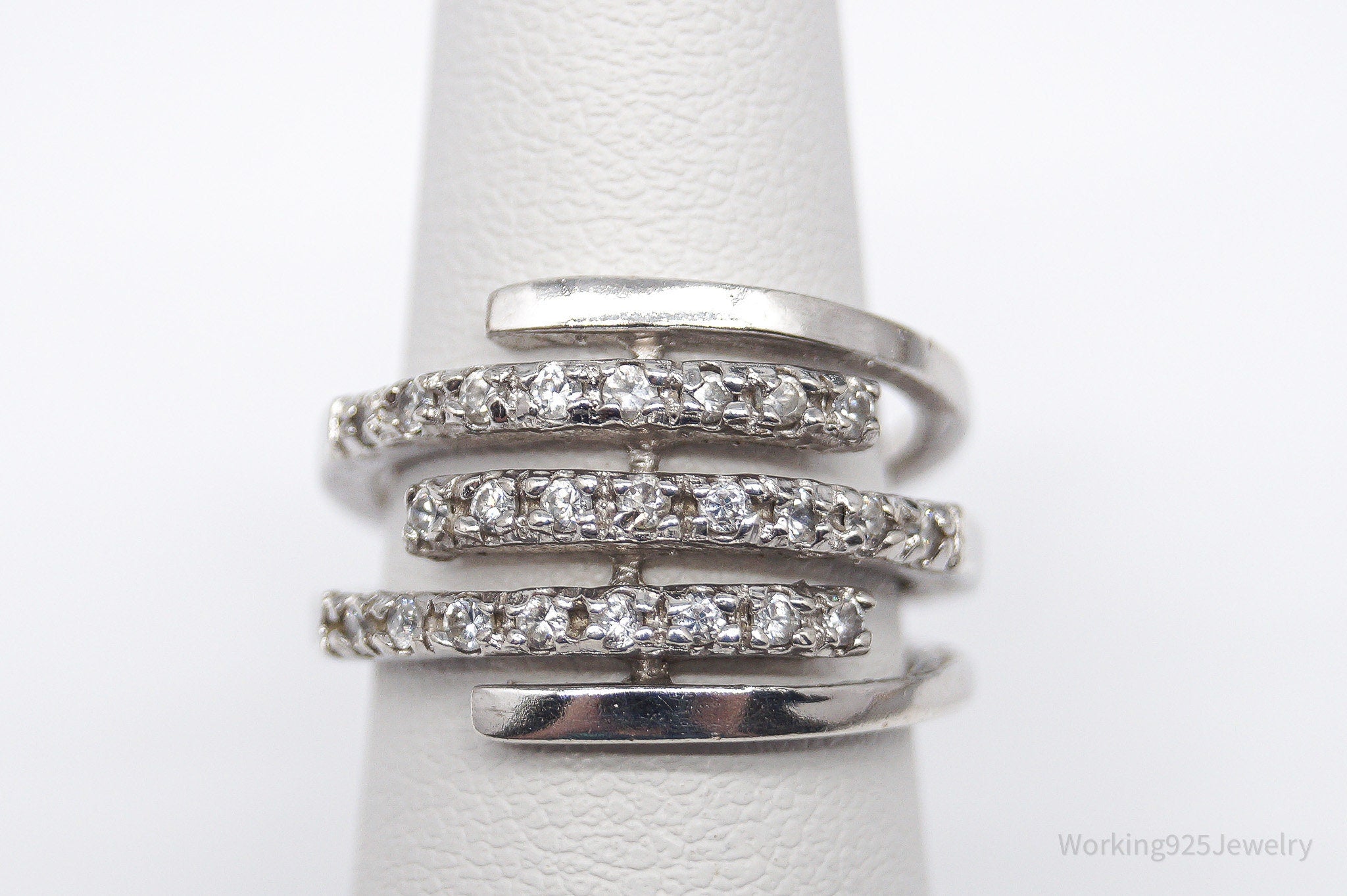 Vintage Cubic Zirconia Sterling Silver Ring - Size 5.75