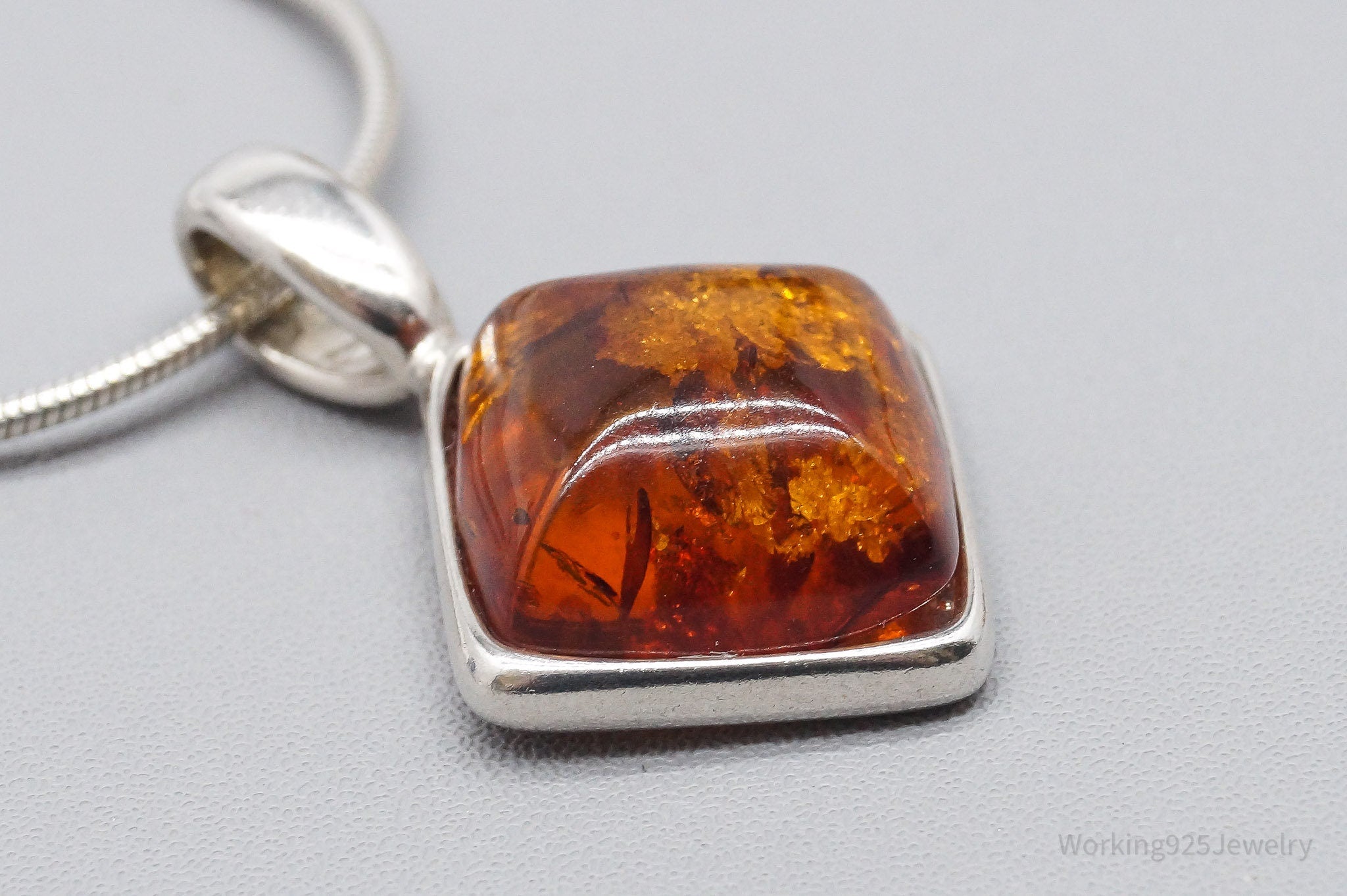 Vintage Amber Sterling Silver Chain Necklace - 16"