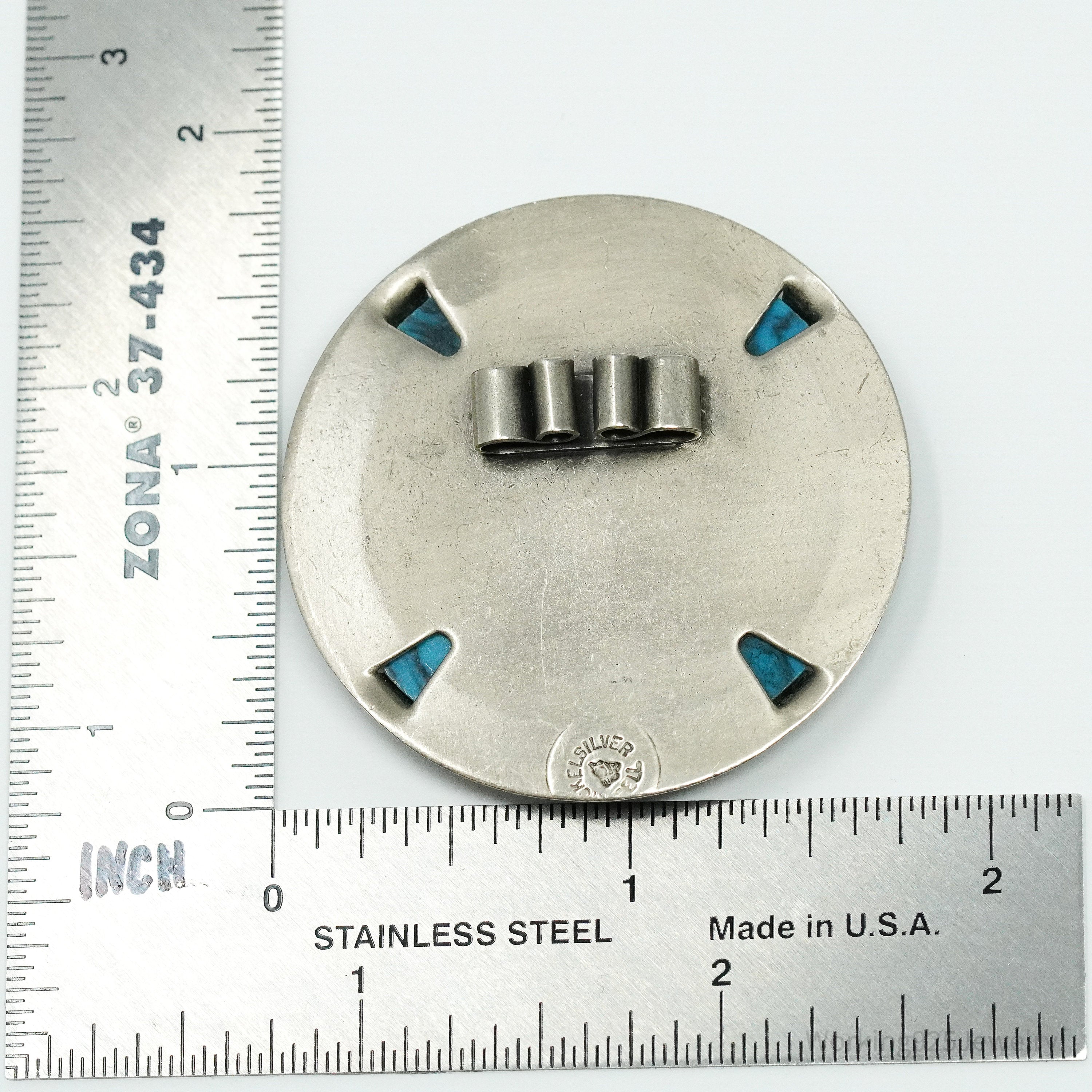 Vintage Bell Trading Post Turquoise Nickel Silver Bolo Tie Pendant