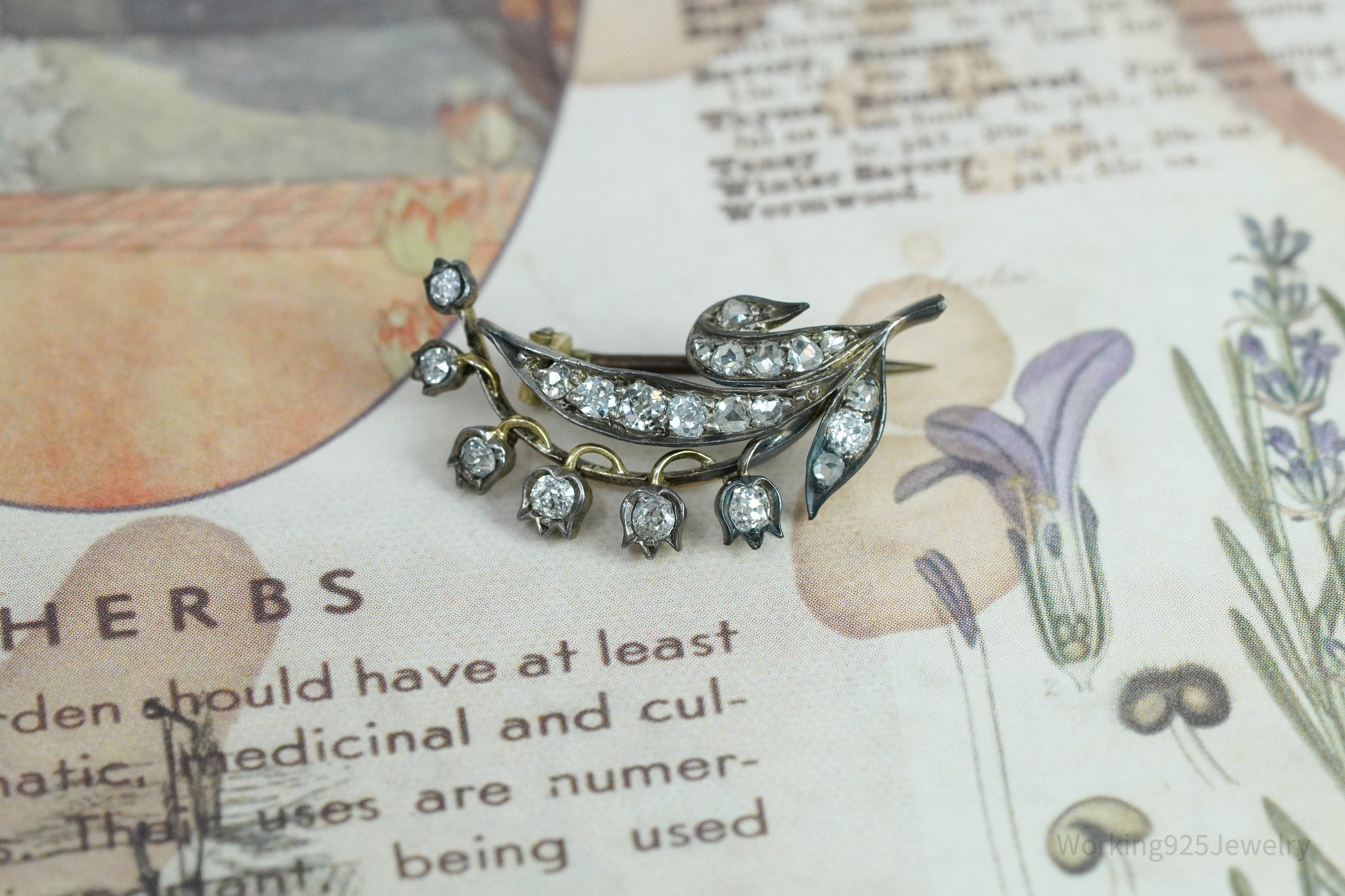 Victorian 14K Yellow Gold & Bead Set 21 Diamond Pin Brooch