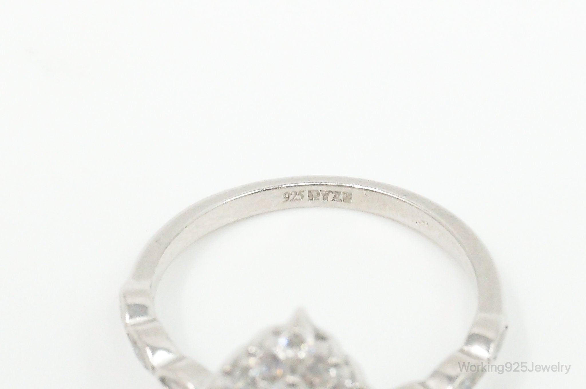 Large Cubic Zirconia Sterling Silver Statement Ring - Size 7