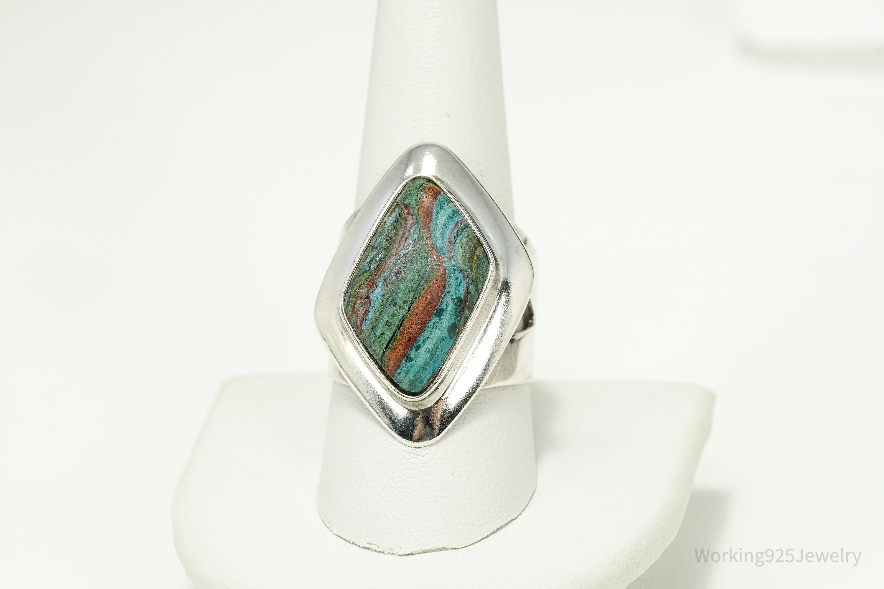 VTG Jay King Desert Rose Trading Rainbow Calsilica Sterling Silver Ring - Size 10