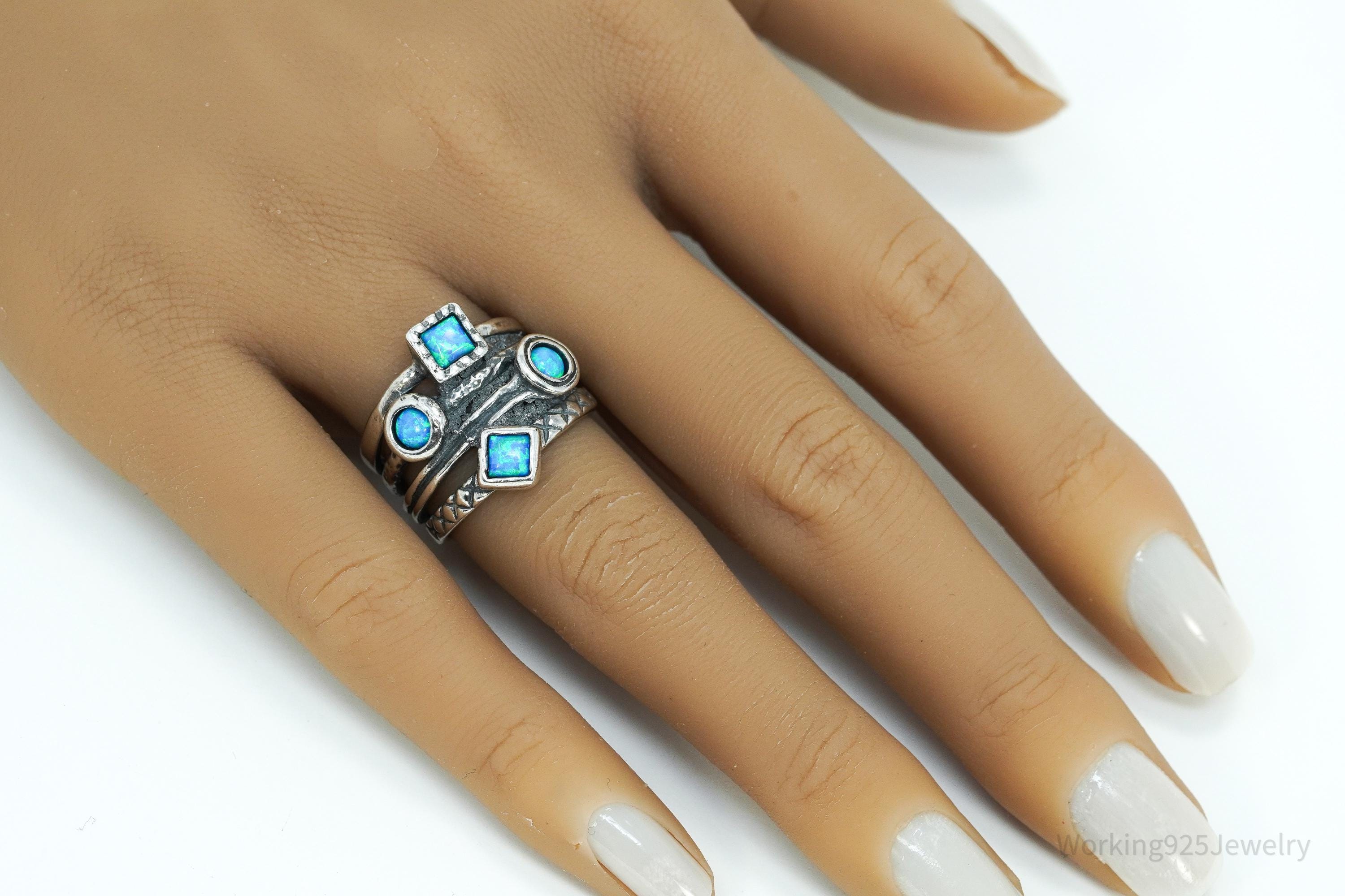 Vintage Shablool Didae Israel Blue Opal Sterling Silver Ring - Size 7.25