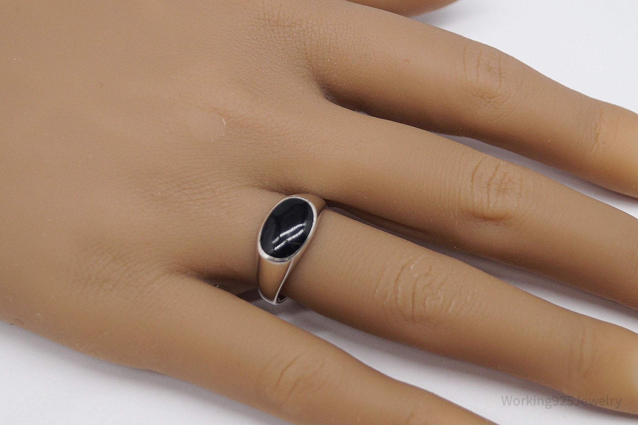Vintage Black Onyx Sterling Silver Ring - Size 8