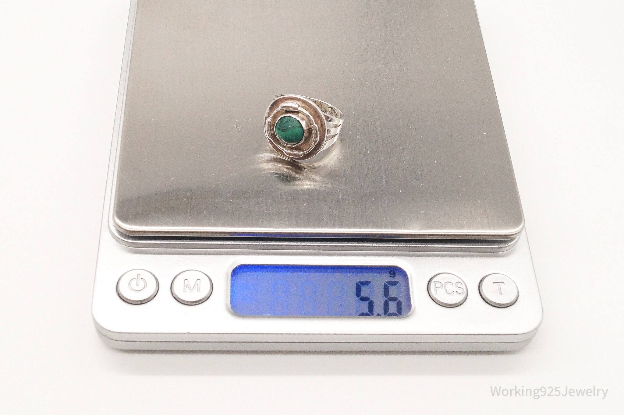 Vintage Malachite Sterling Silver Ring - Size 6.25
