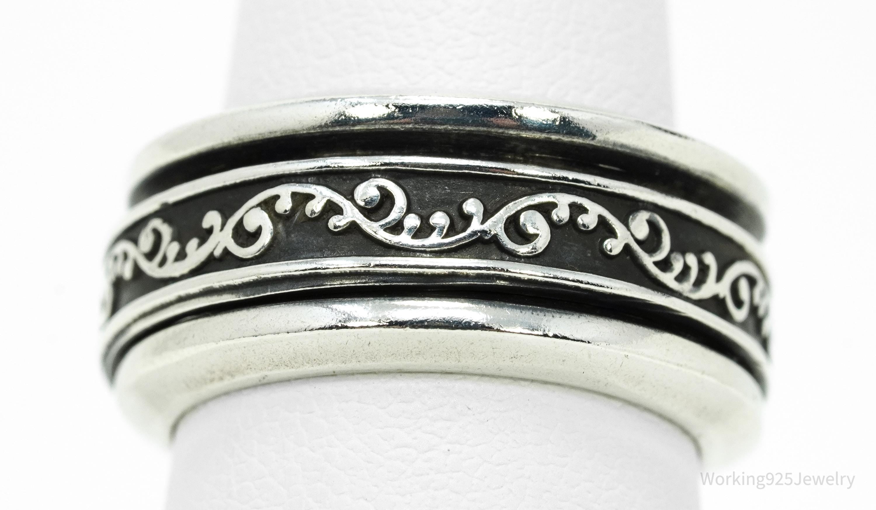 Vintage Vine Design Sterling Silver Spinner Ring - Size 7.25