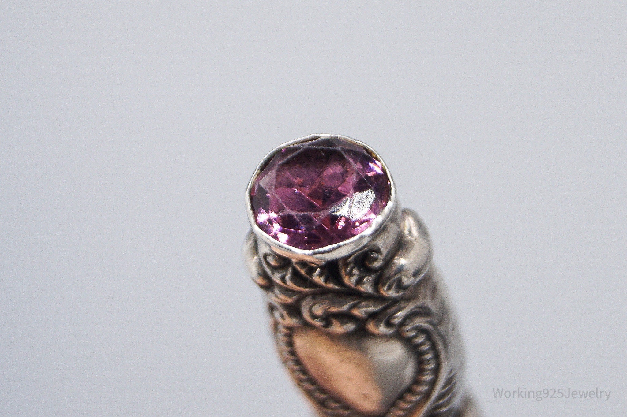 Large Rare Antique Repousse Purple Glass End Sterling Silver Nail File