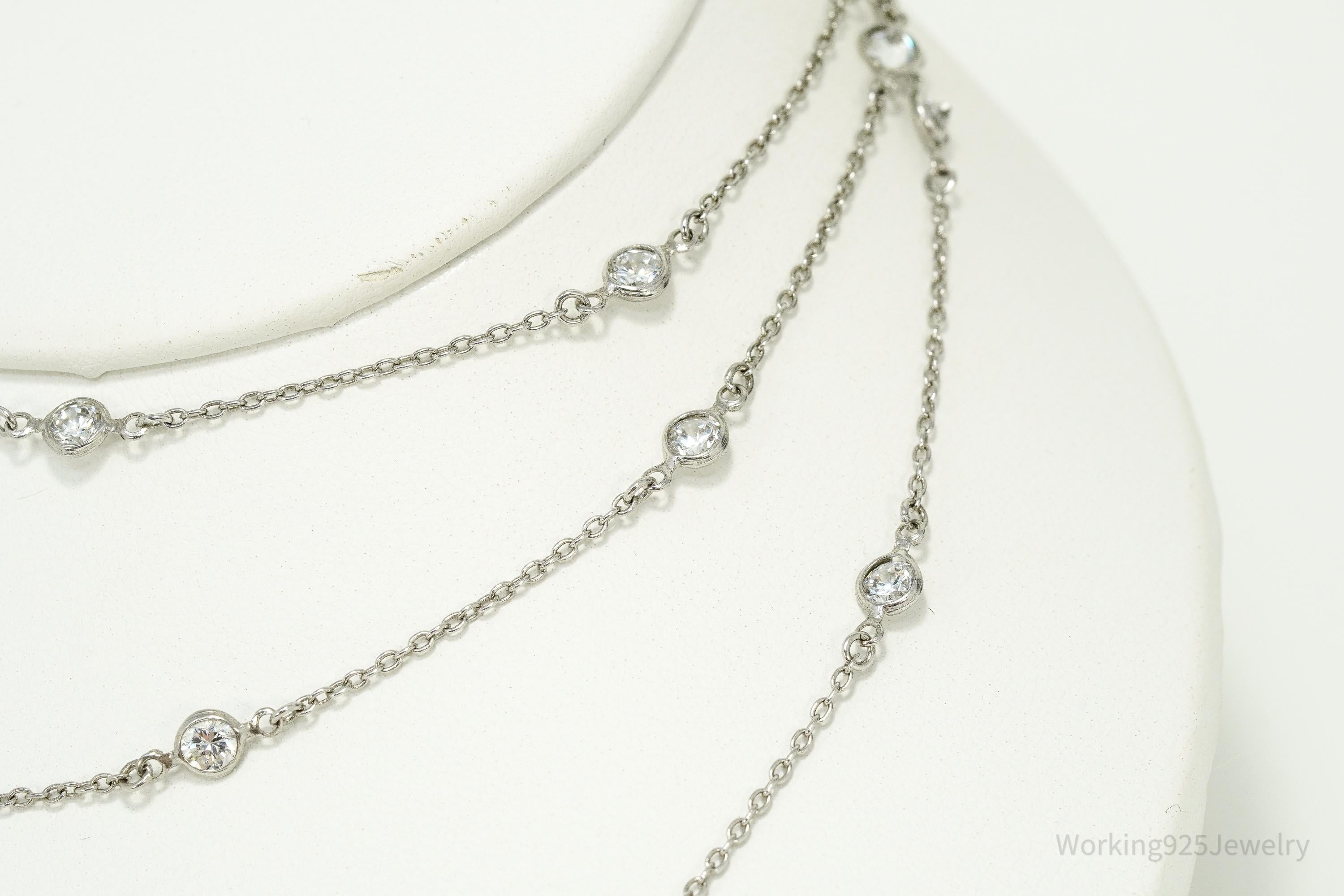 Vintage Cubic Zirconia Sterling Silver Necklace 40"