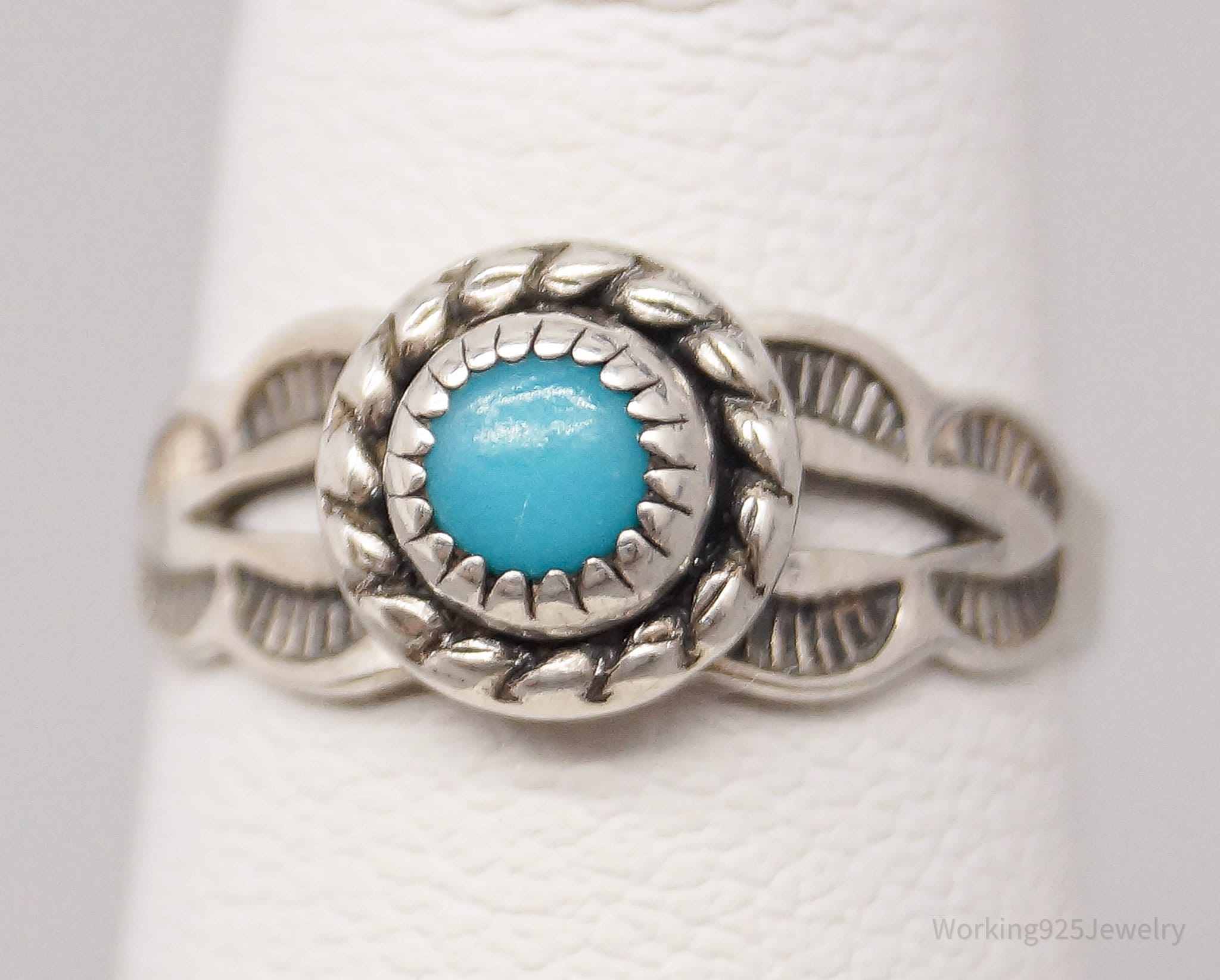 Vintage Native Bell Trading Post Turquoise Sterling Silver Ring - Size 2