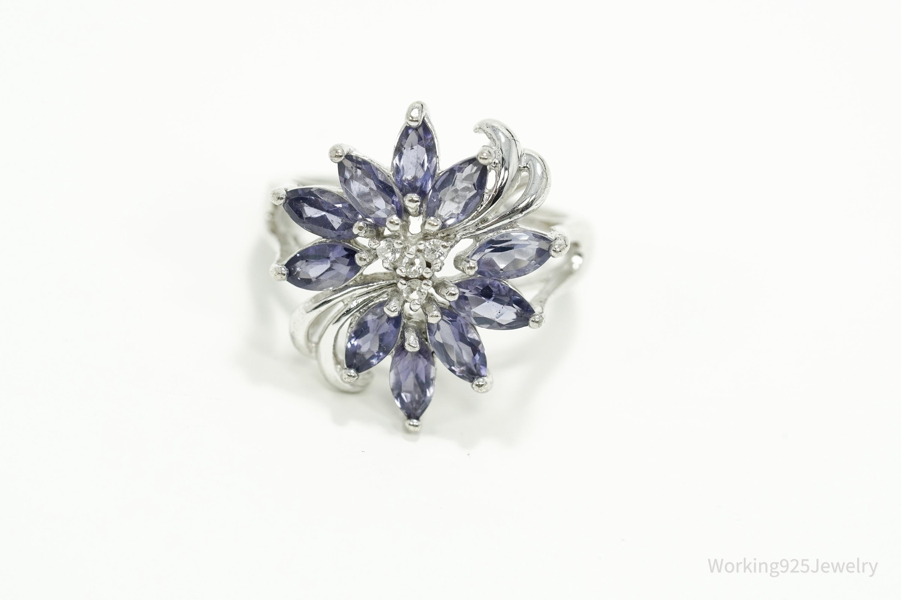 Vintage RJ Tanzanite & Cubic Zirconia Sterling Silver Ring Size 8