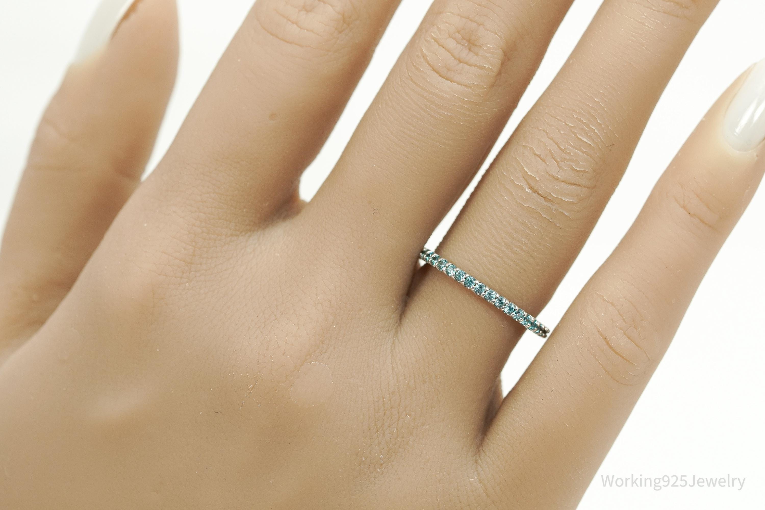 Vintage Blue Cubic Zirconia Sterling Silver Ring - Size 7