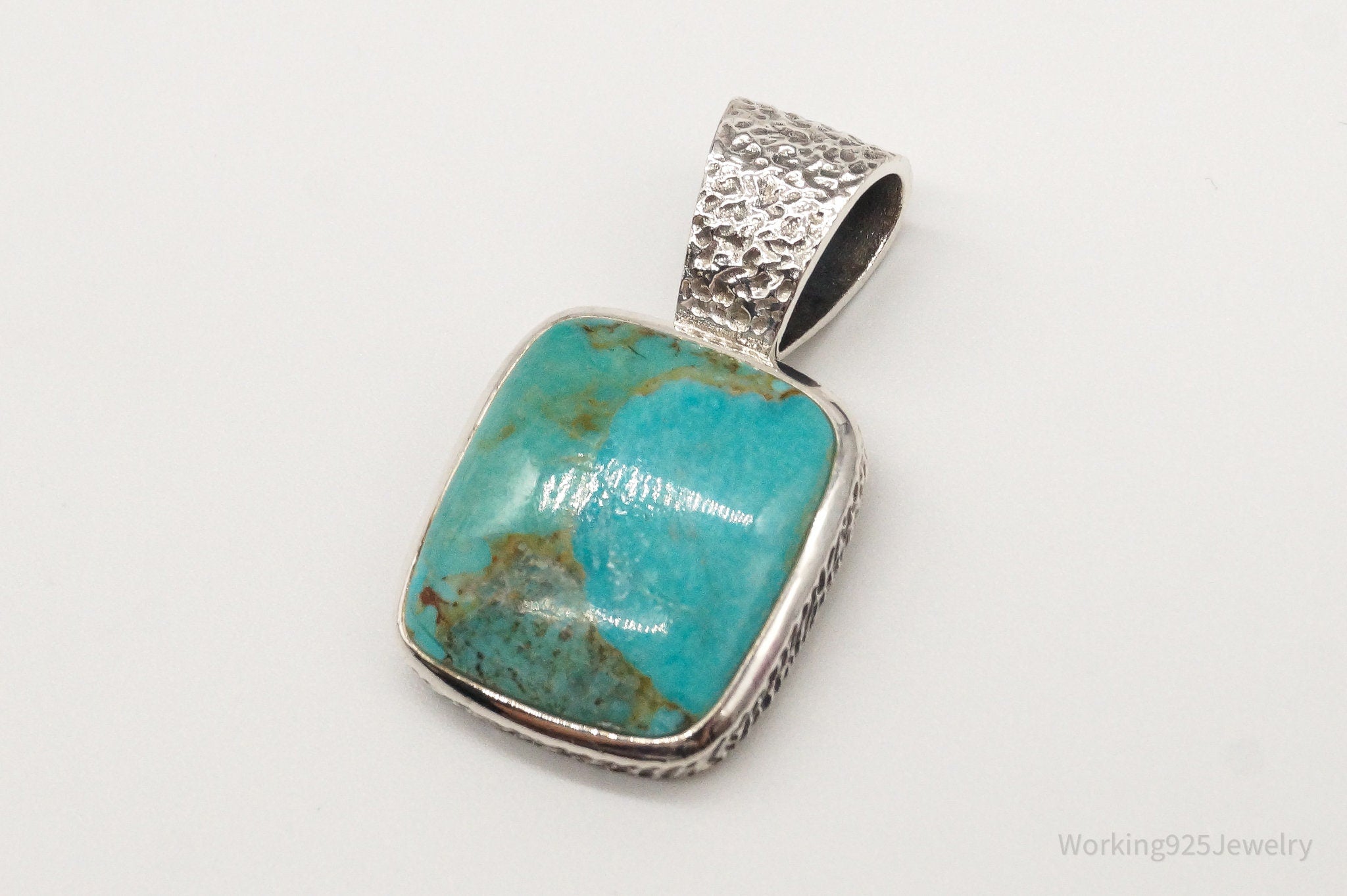 Vintage Thai Designer NK Turquoise Sterling Silver Pendant