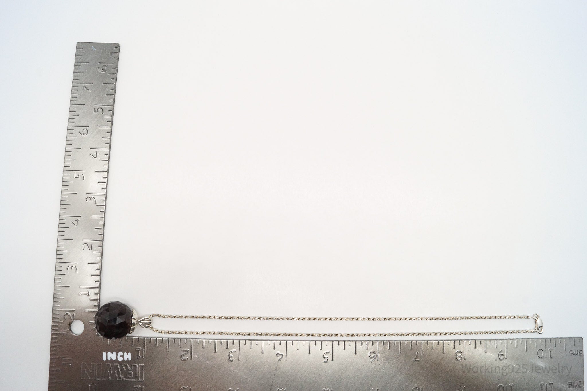 Vintage Large Smoky Topaz Sterling Silver Necklace 18"