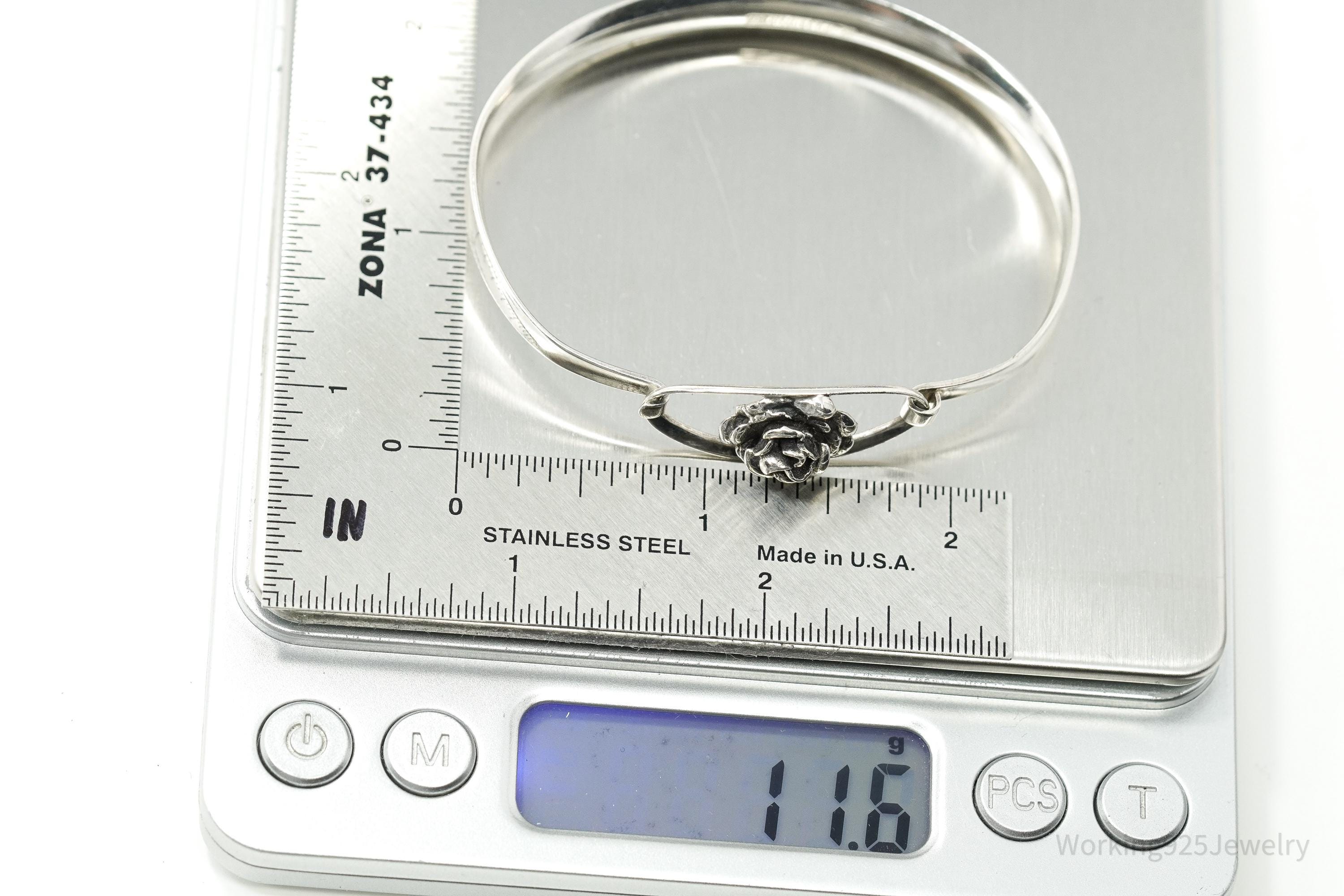 Vintage Finland Modernist Erik Granit & Co Rose Sterling Silver Bracelet - 6.75"