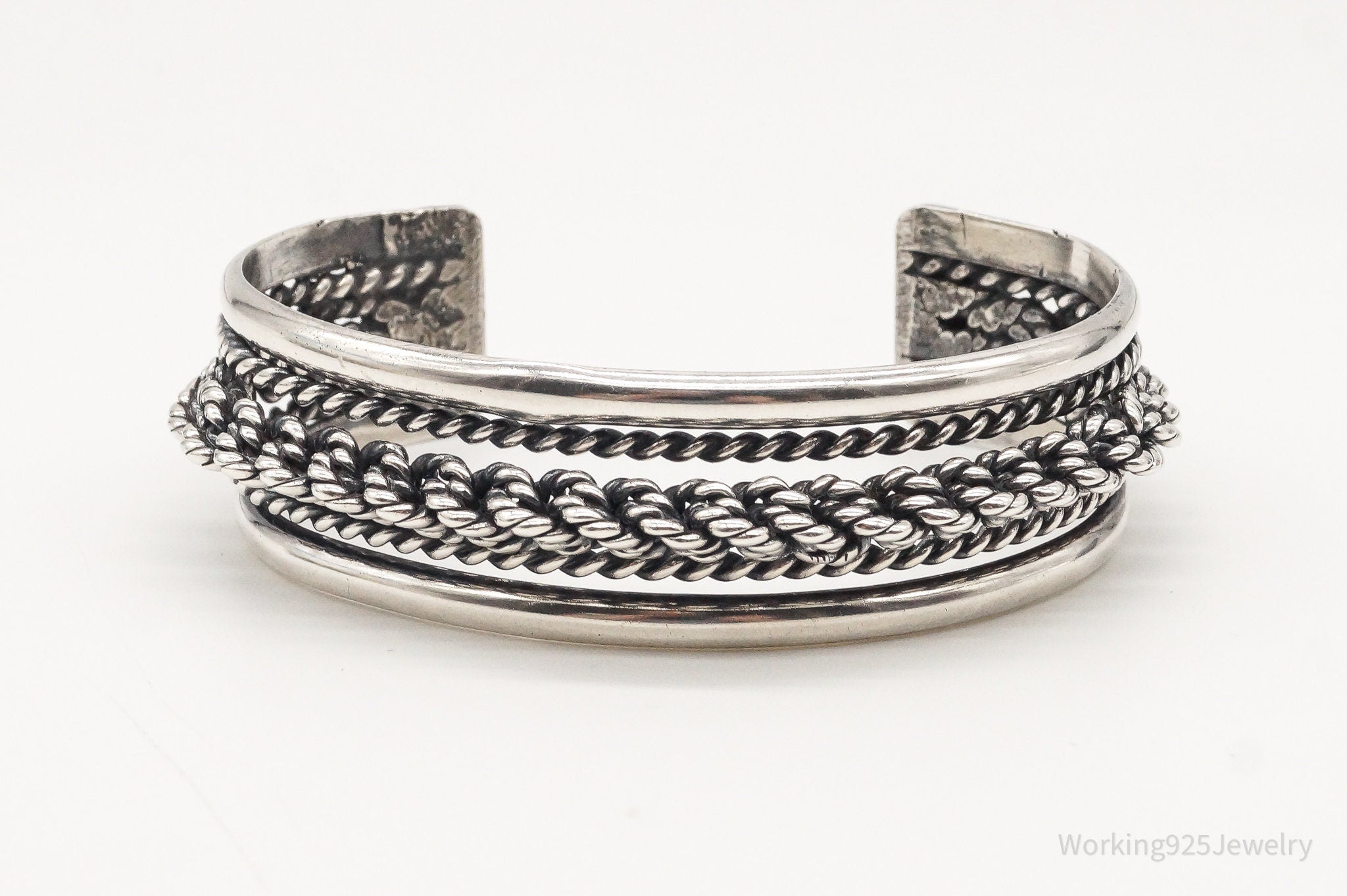 Vintage Southwestern Sterling Silver Rope Cable Twist Cuff Bracelet