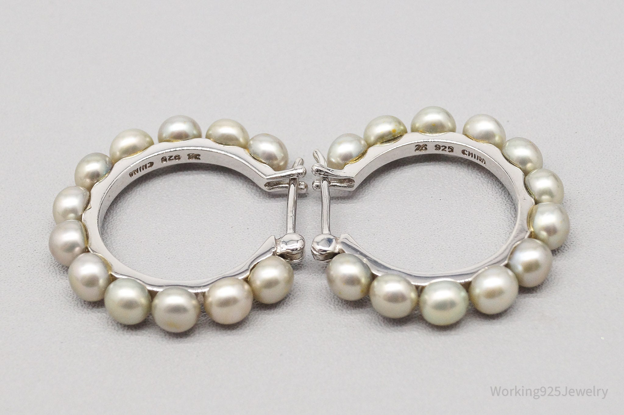 Vintage Pearl Sterling Silver Hoop Earrings