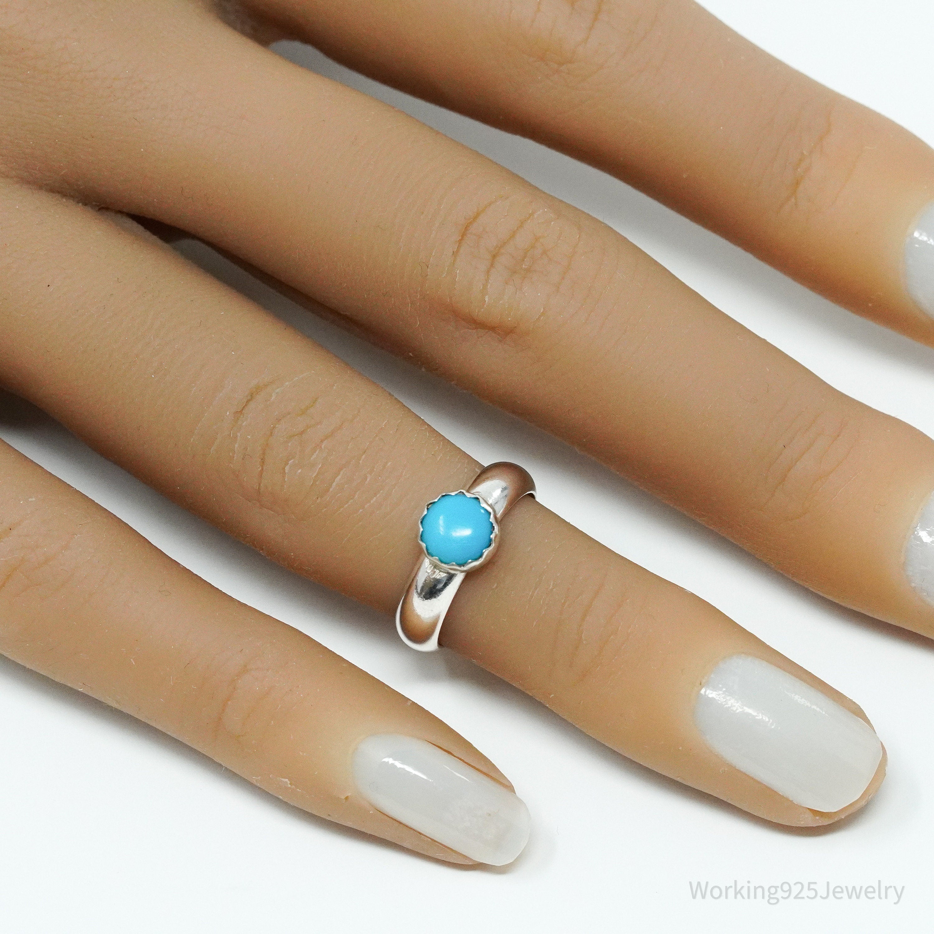 Vintage Native Turquoise Silver Ring - Size 3