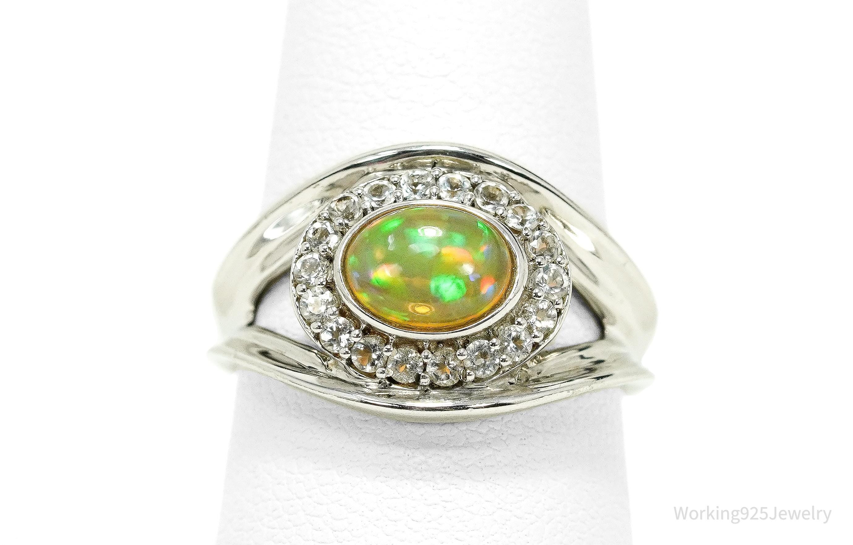 Vintage KHR Opal & Cubic Zirconia Sterling Silver Ring - Size 8.25