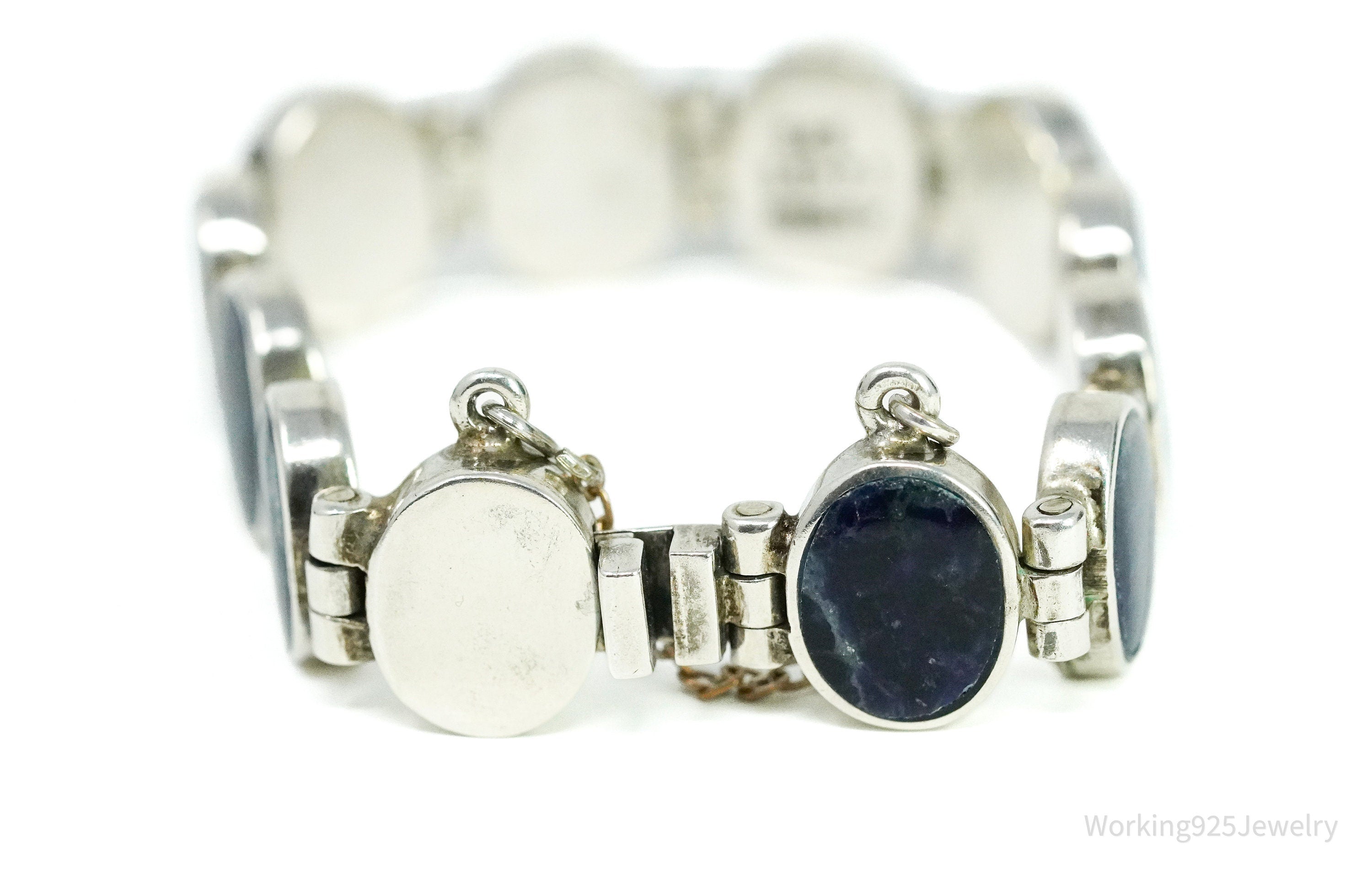 Vintage Taxco Mexico Modernist Style Sodalite Sterling Silver Bracelet - 7.25"