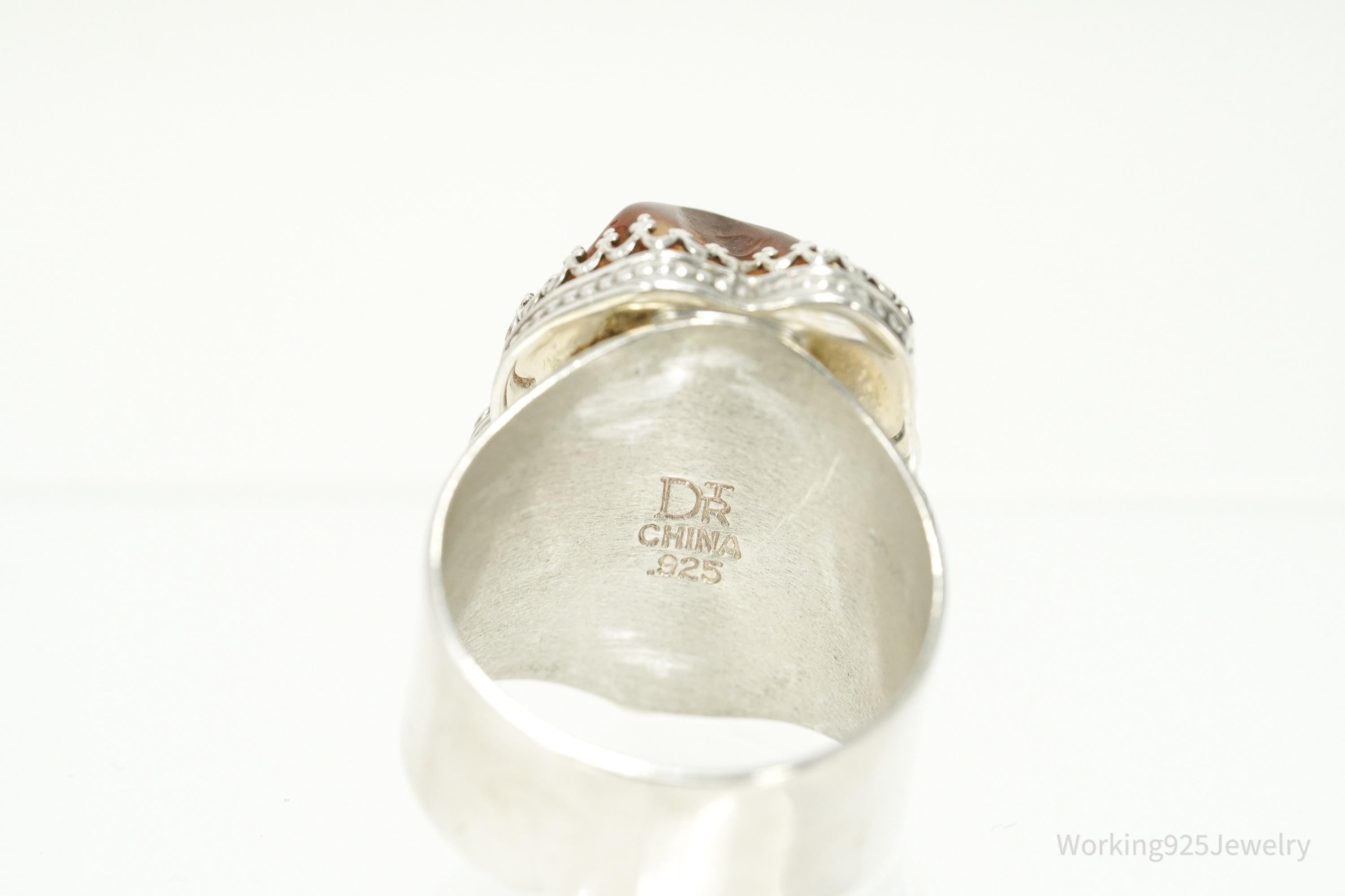 Vintage Jay King Mine Finds Sterling Silver Amber Statement Ring Size 11