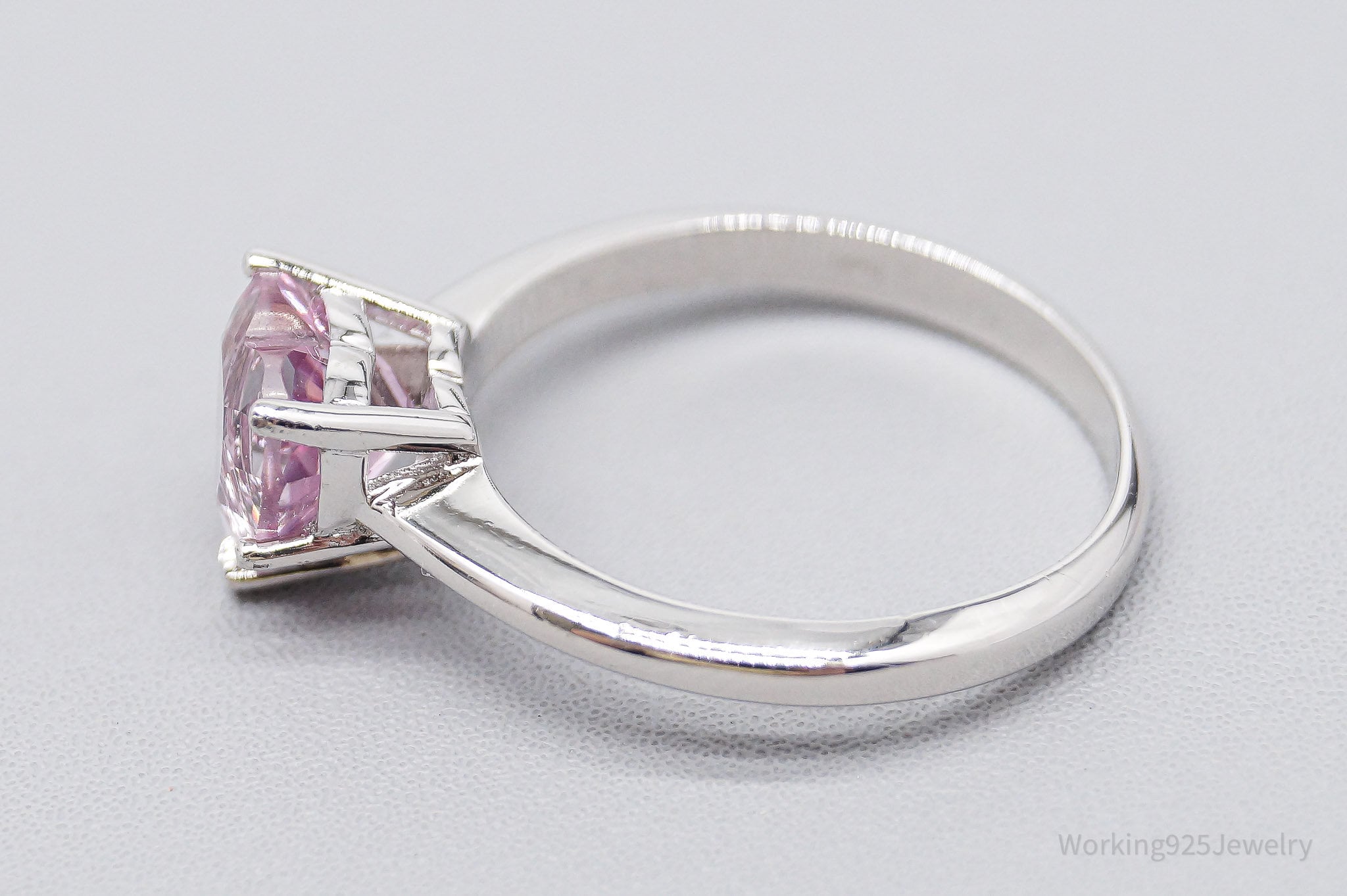 JTV TGGC Pink Topaz Heart Rhodium Over Sterling Silver Ring - Size 8