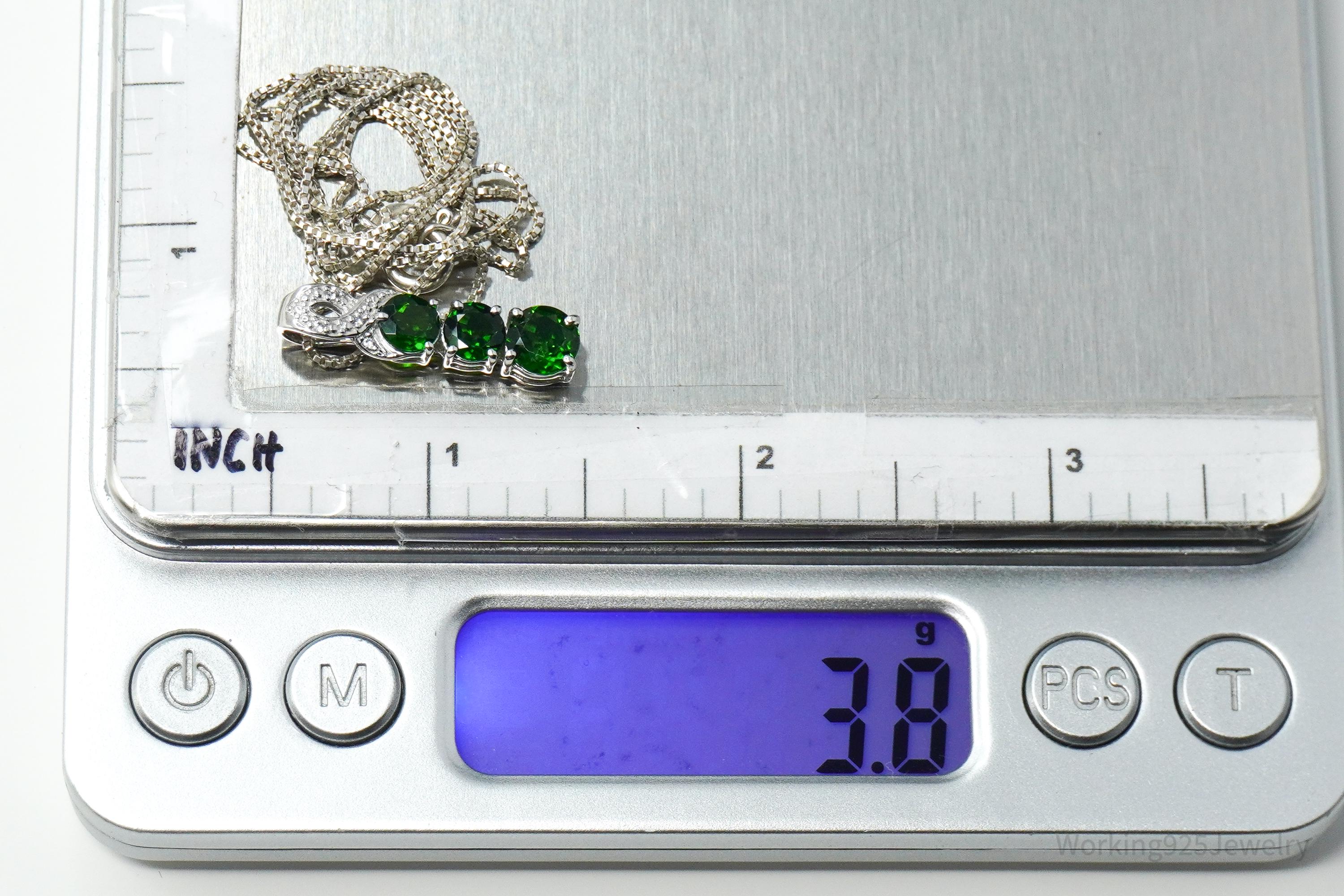 TGGC Green Chrome Diopside & White Topaz Sterling Silver Necklace 18"