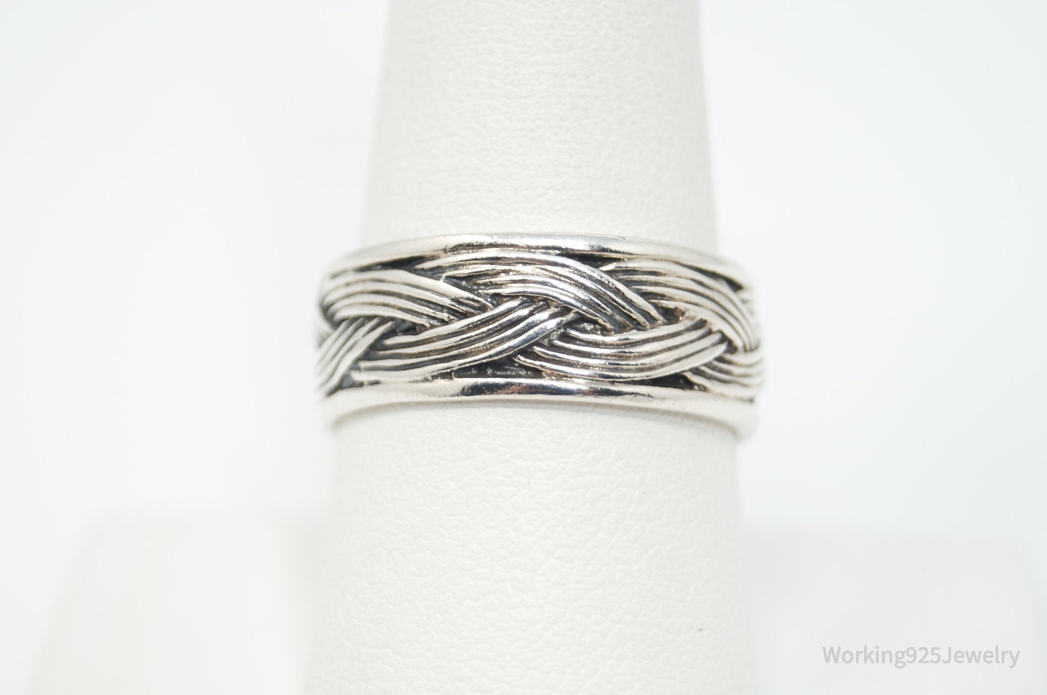 Vintage Modern Weave Braid Rope Sterling Silver Band Ring - Size 8.75