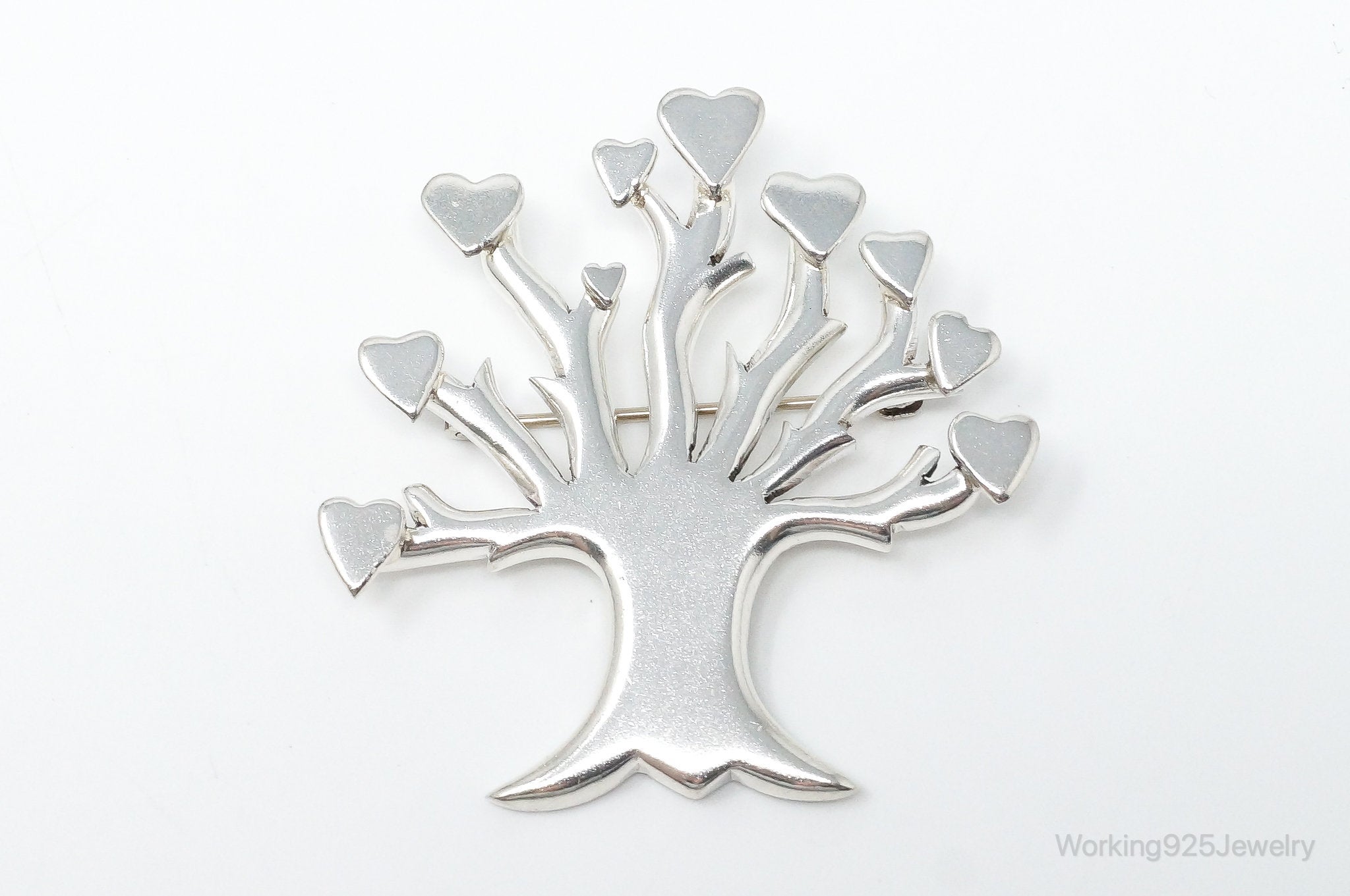 Vintage Taxco Mexico Hearts Tree Sterling Silver Brooch Pin