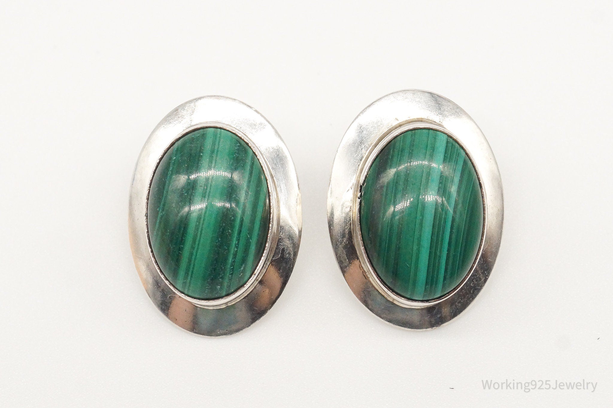 Vintage Native American Malachite Silver Earrings