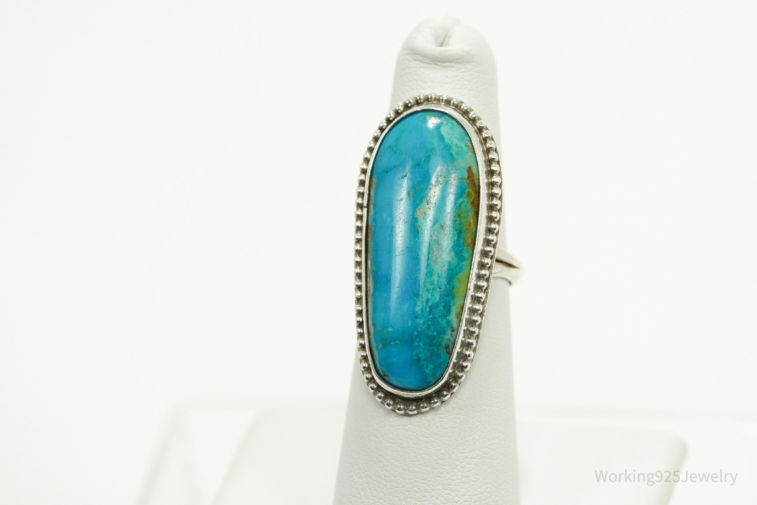 Vintage Handmade Native American Turquoise Unsigned Silver Ring - Size 6.75
