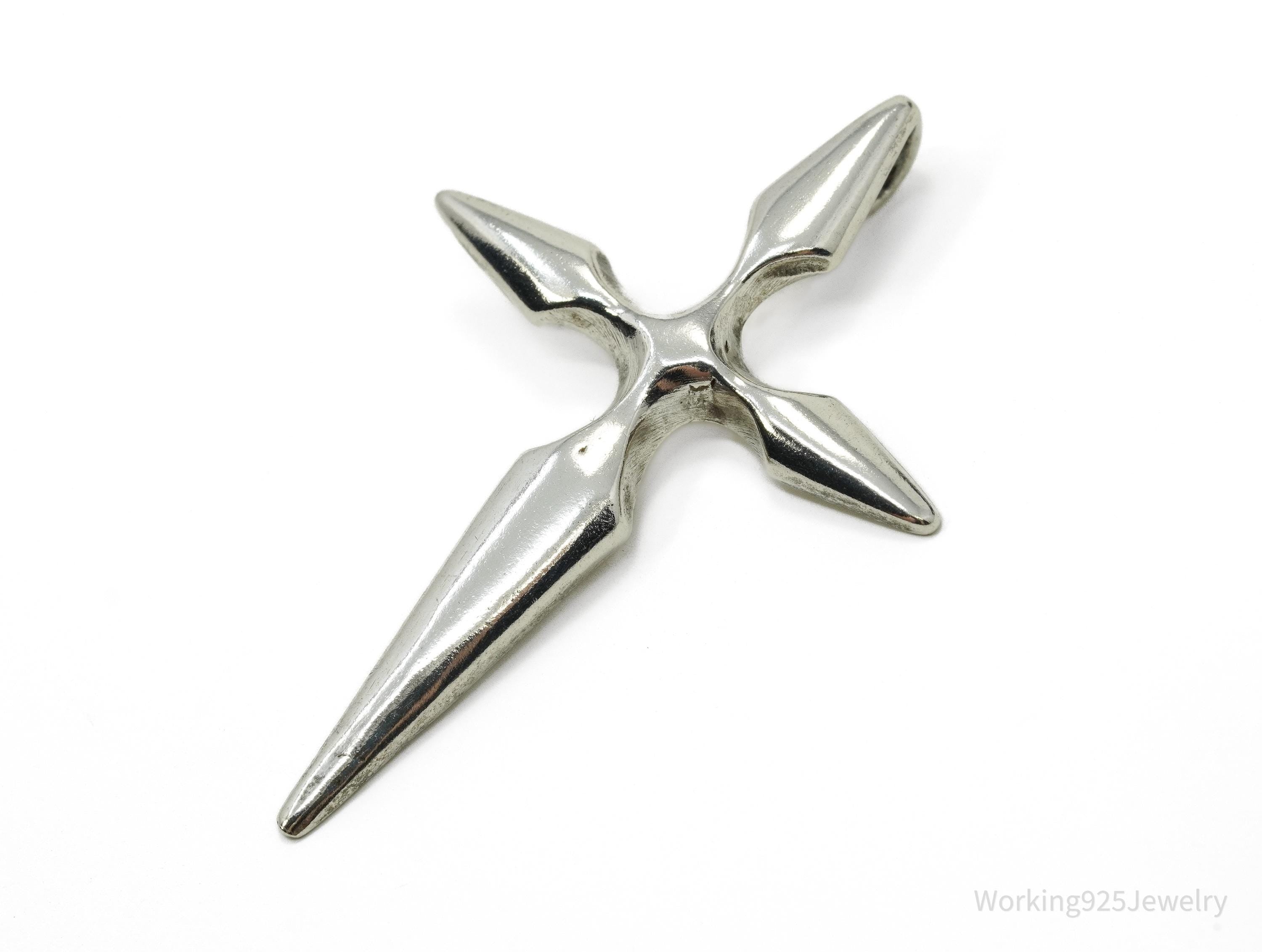 Large Vintage Israel Made Cross Sterling Silver Pendant