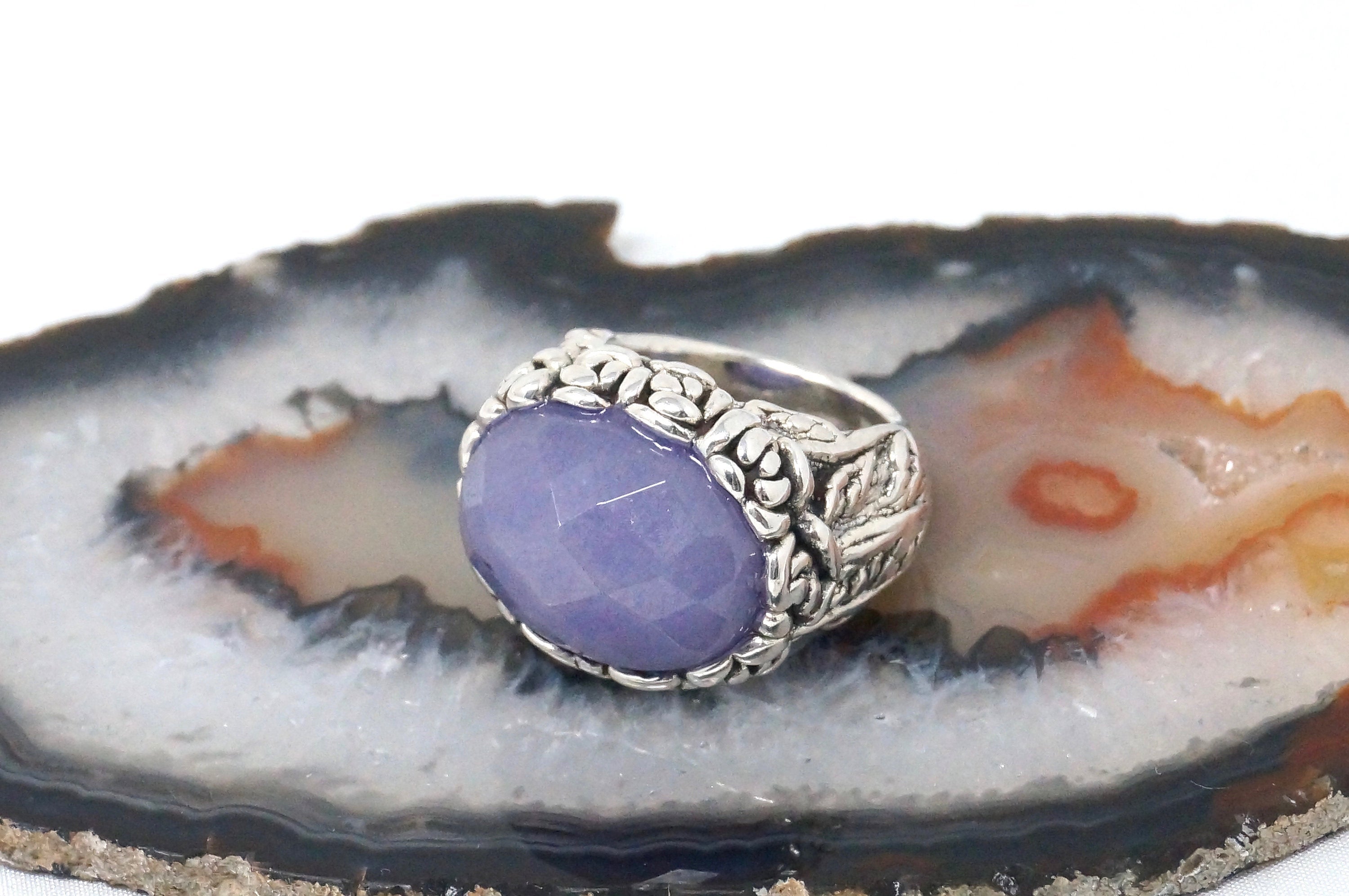 Vintage Large Purple Amethyst Statement Ring Sterling Silver Ring - Size 7.25