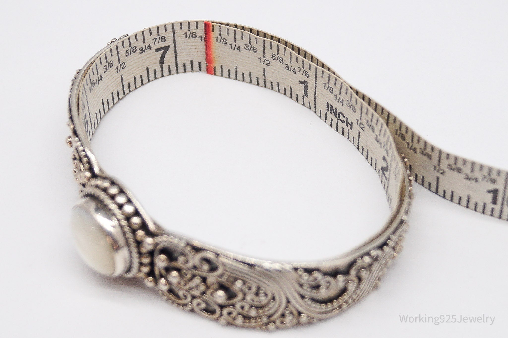 Vintage Designer BA Suarti Mother Of Pearl Sterling Silver Cuff Bracelet 7.25"