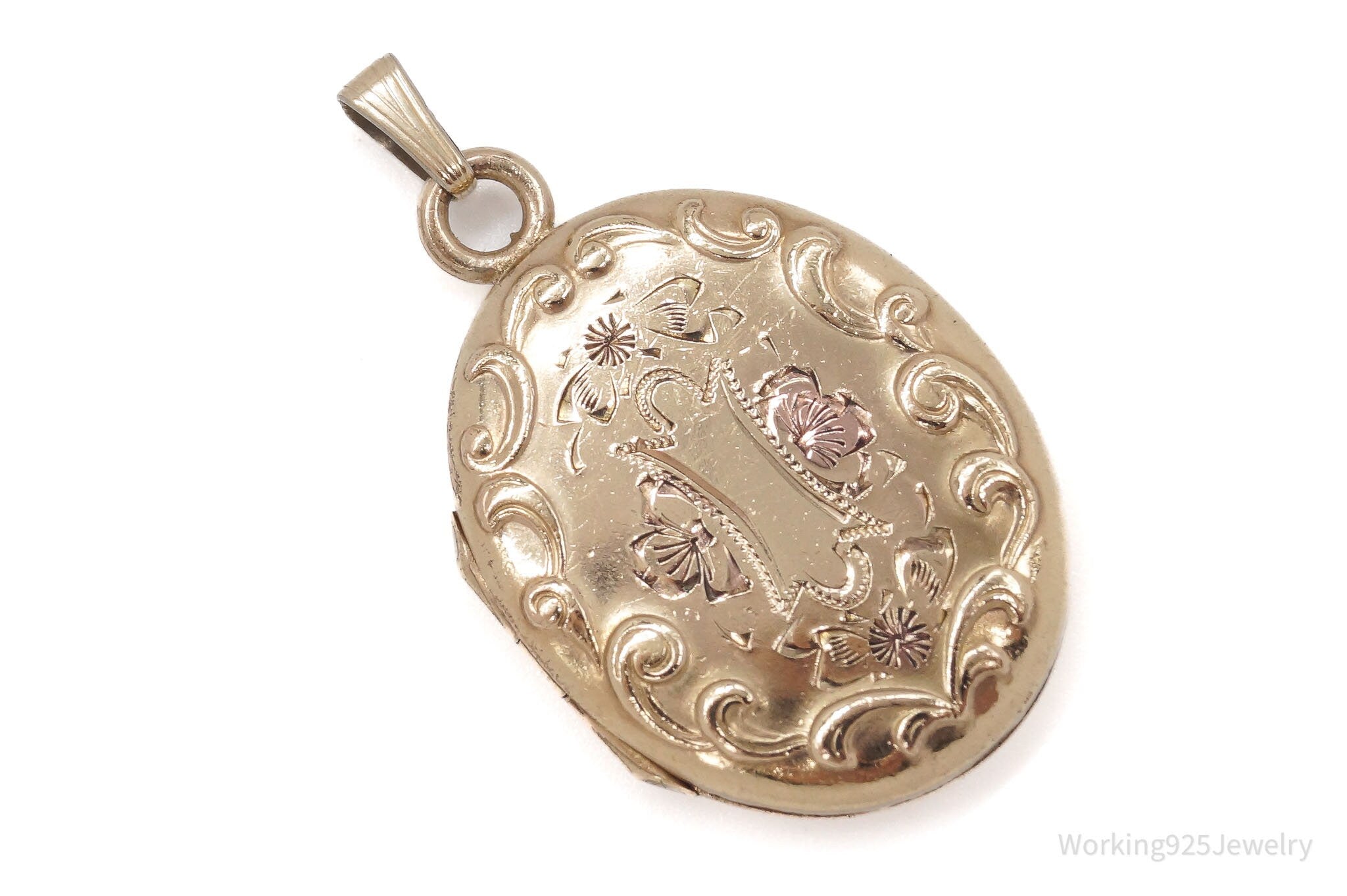 Antique 12K Gold Filled Floral Etched Locket Pendant