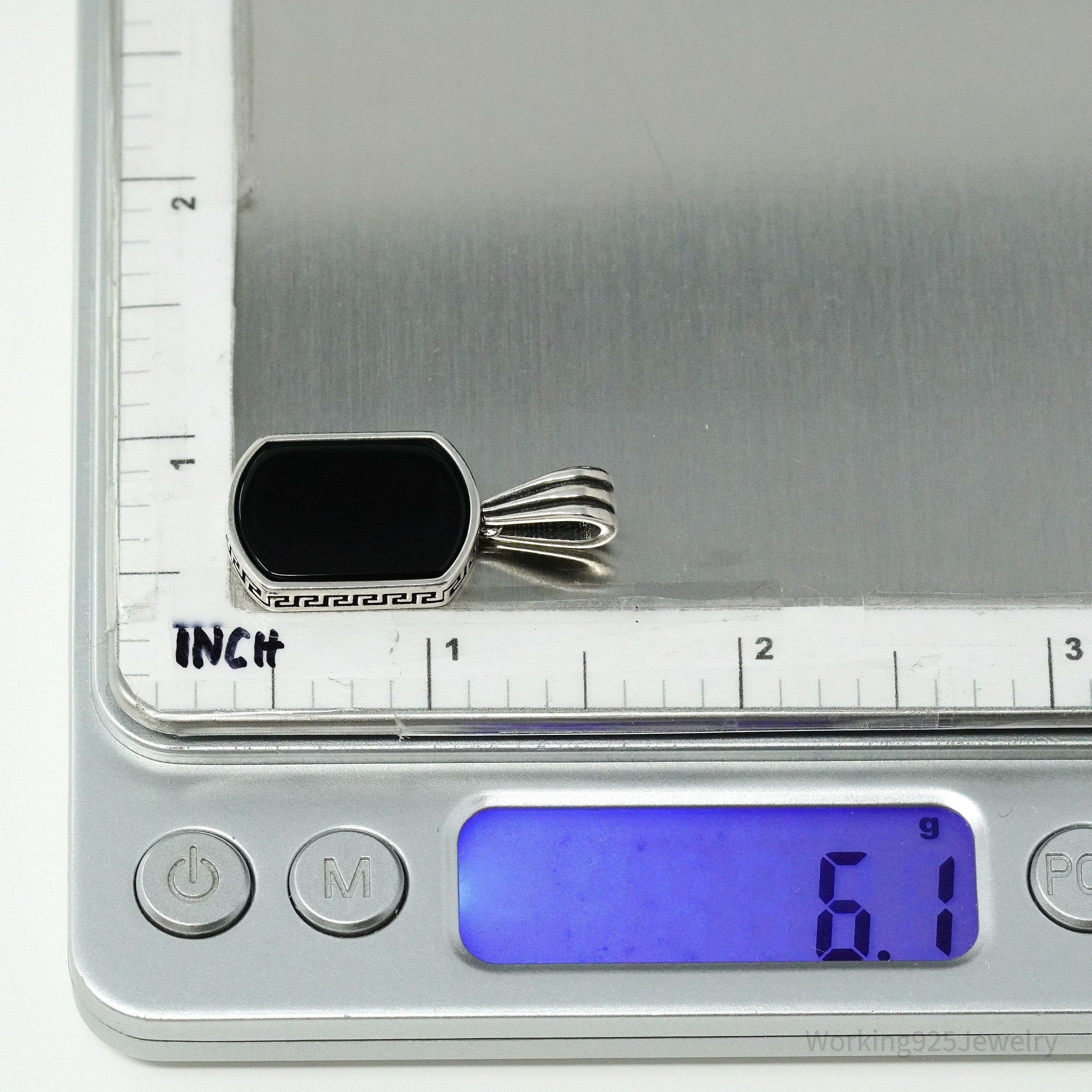 Vintage BS Black Onyx Sterling Silver Necklace Pendant