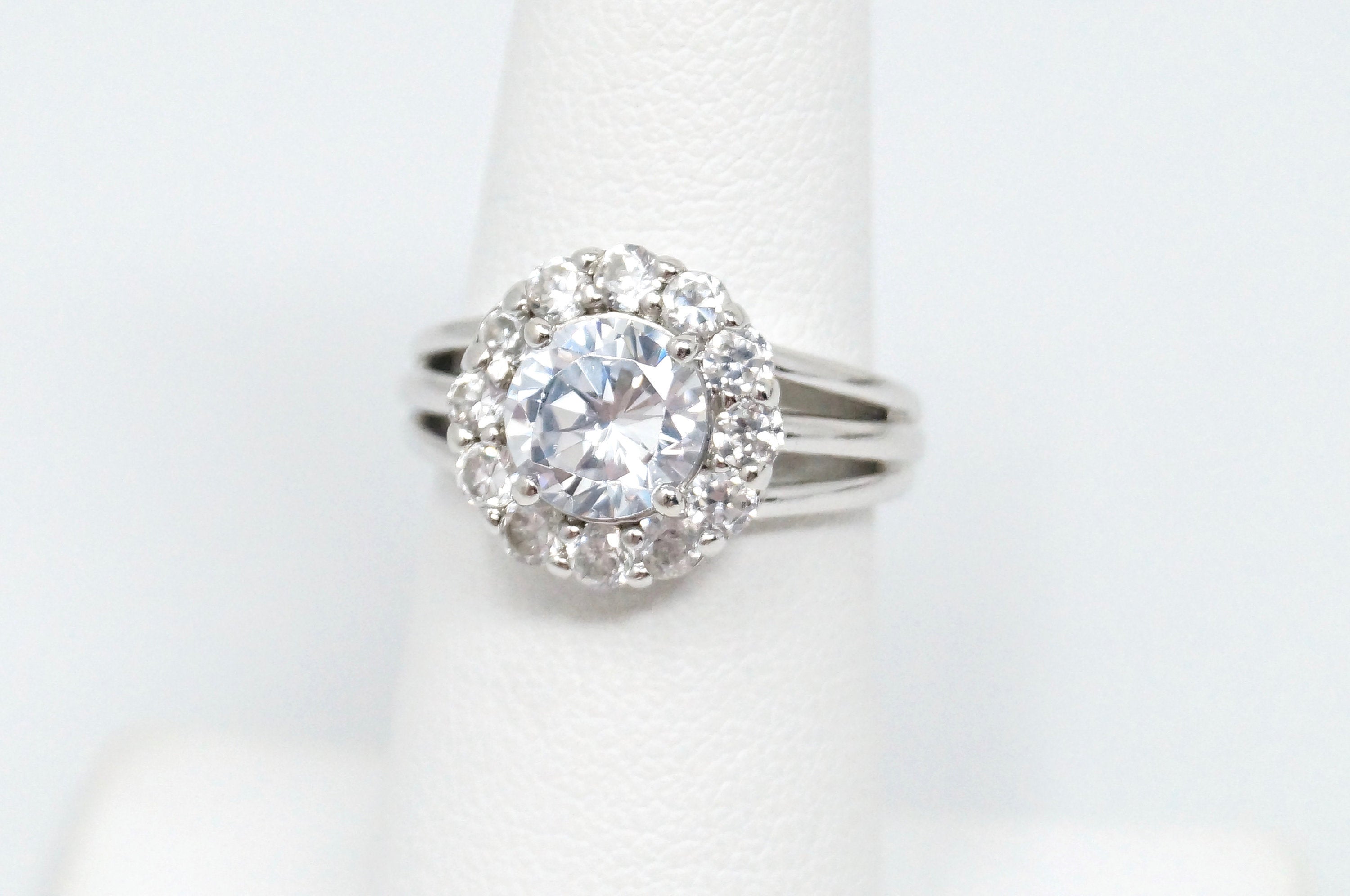 Vintage Large Simulated Diamond Statement Ring - Size 6