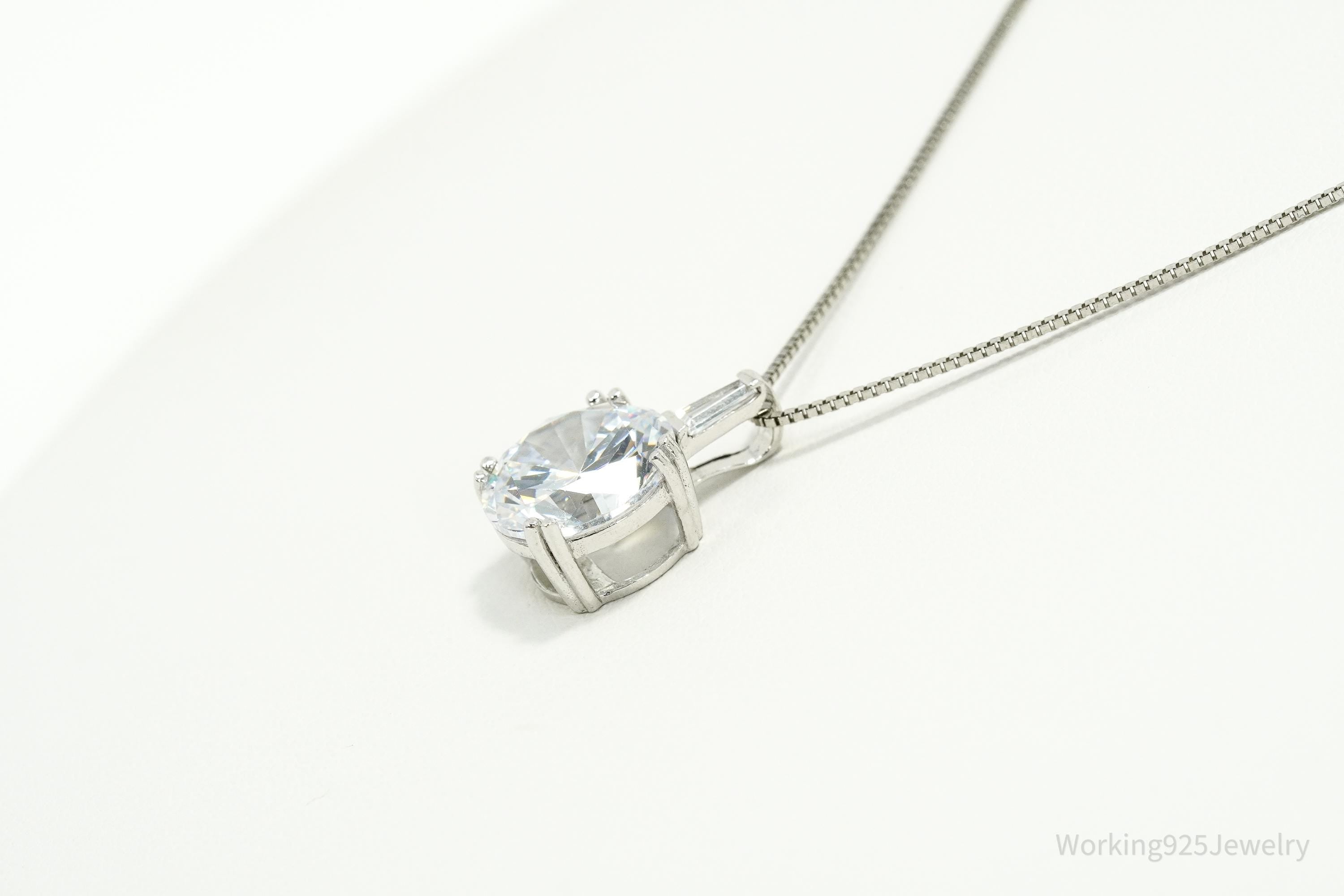 Vintage Large Cubic Zirconia Sterling Silver Necklace 18"