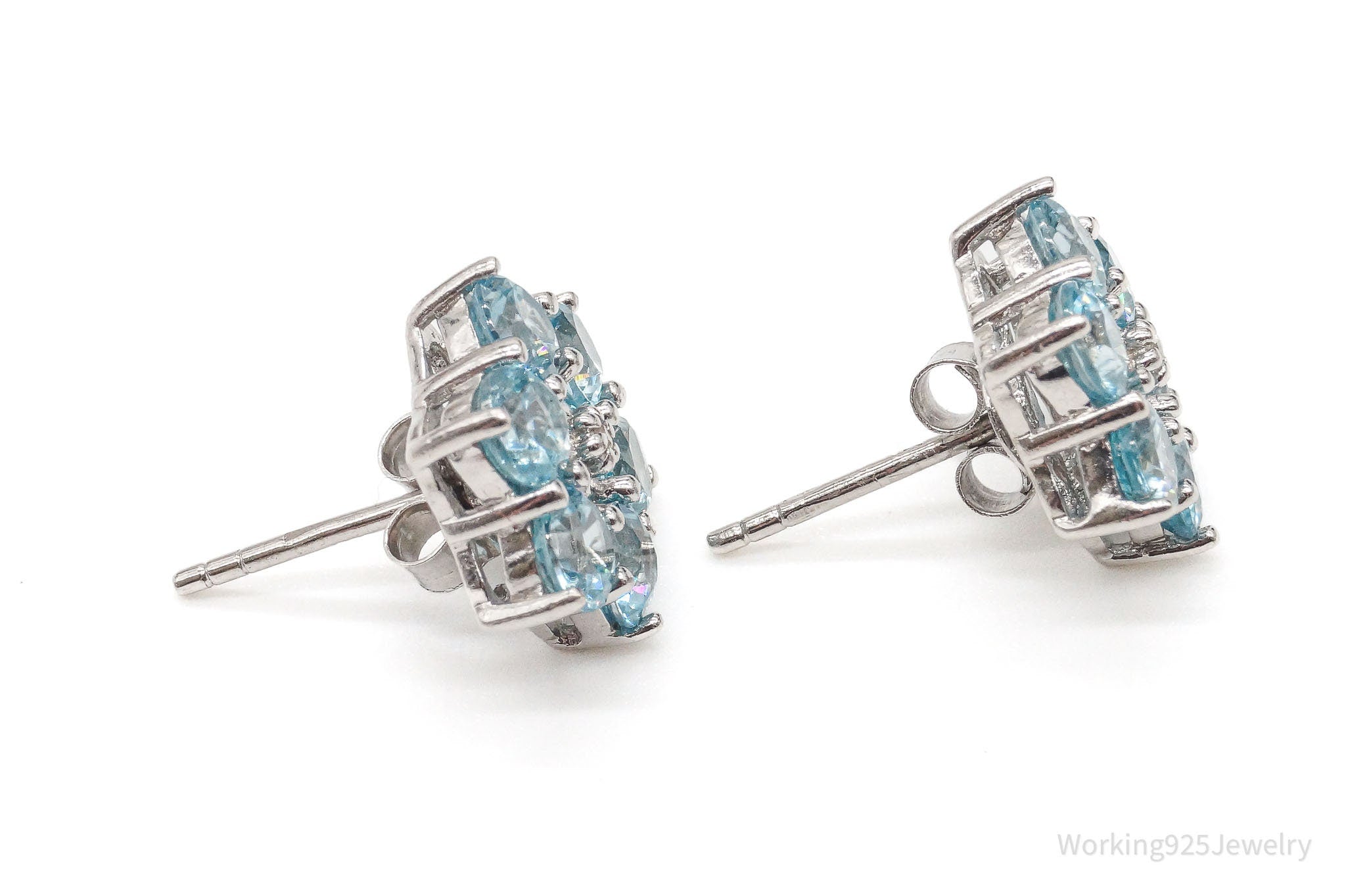 Designer BBJ Blue Cubic Zirconia Diamond Rhodium Over Sterling Silver Earrings