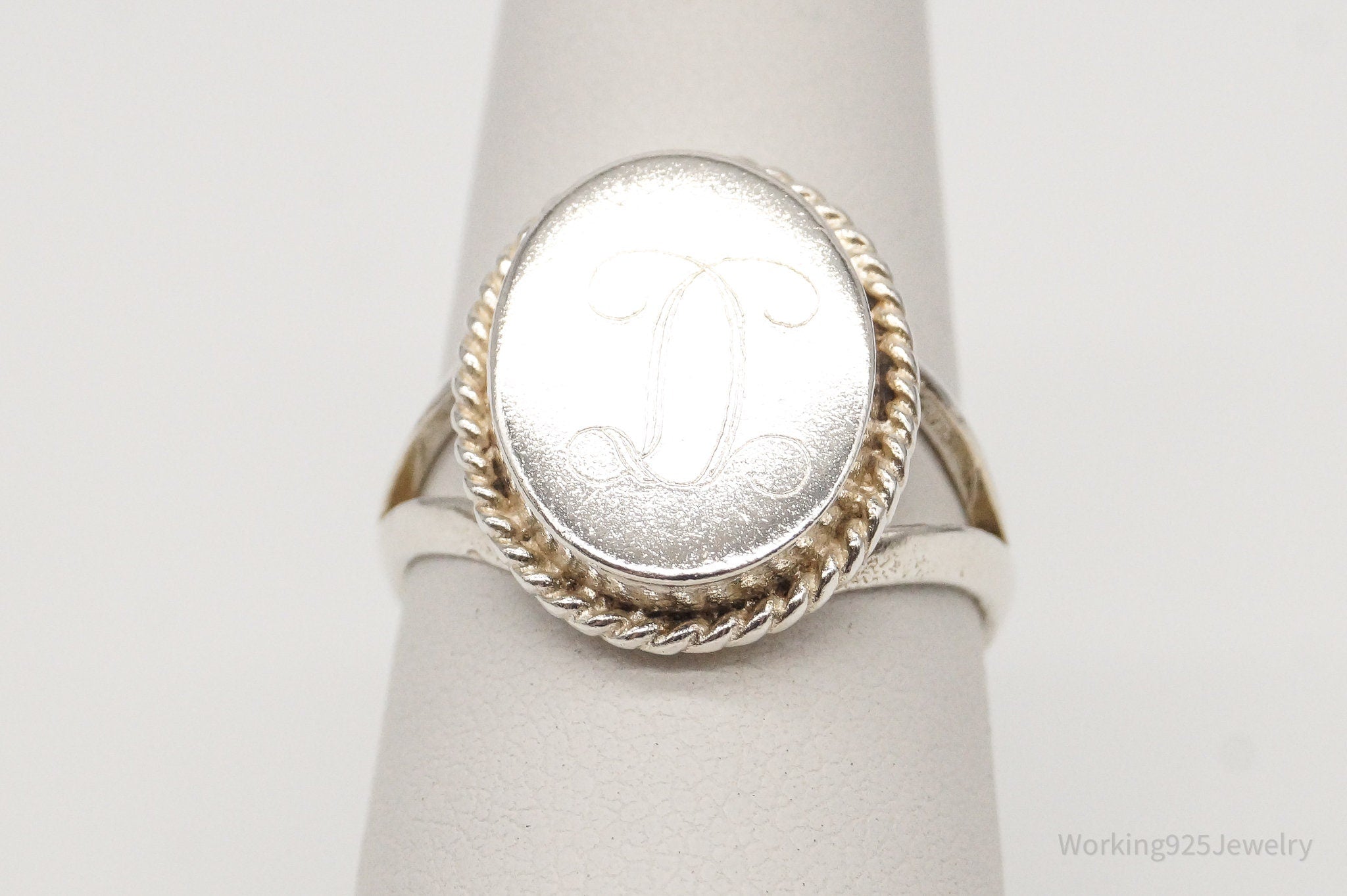 Vintage Initial Sterling Silver Ring - Size 6.75