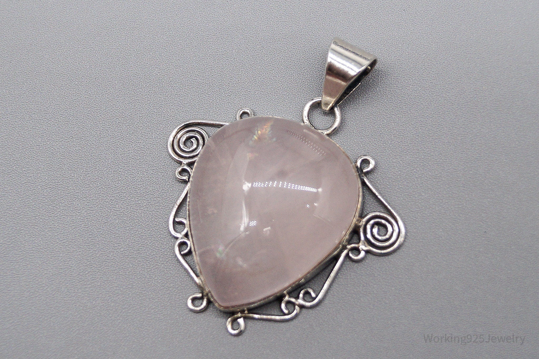 Large Vintage Rose Quartz Sterling Silver Pendant