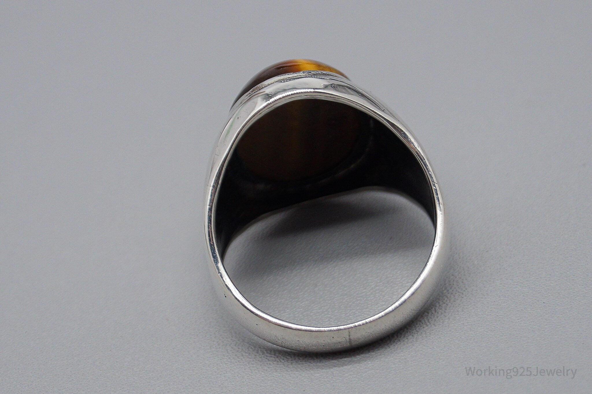 Antique Large Tigers Eye Sterling Silver Ring - Size 8