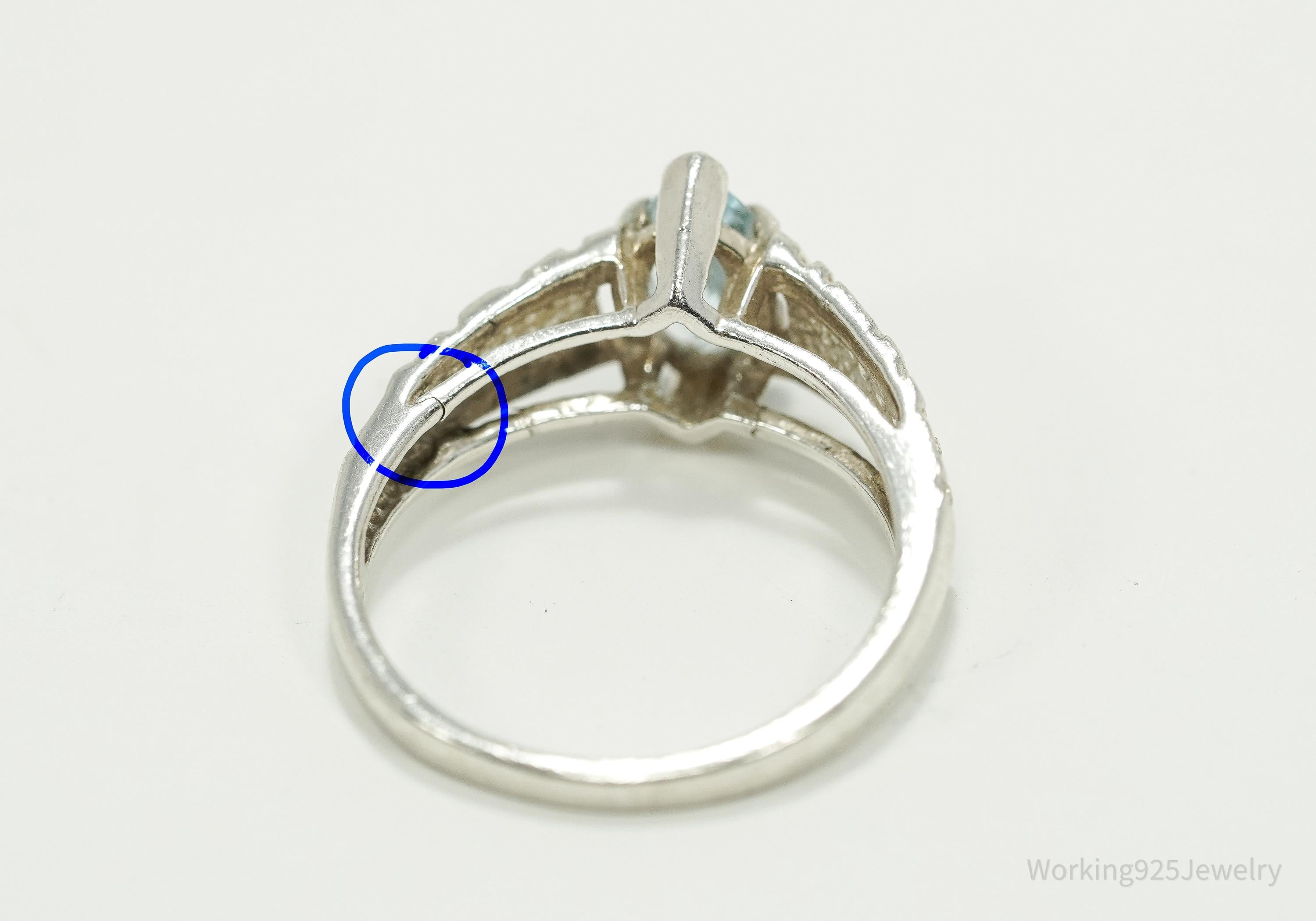 Vintage Designer Kabana Blue Topaz Sterling Silver Ring - Size 8