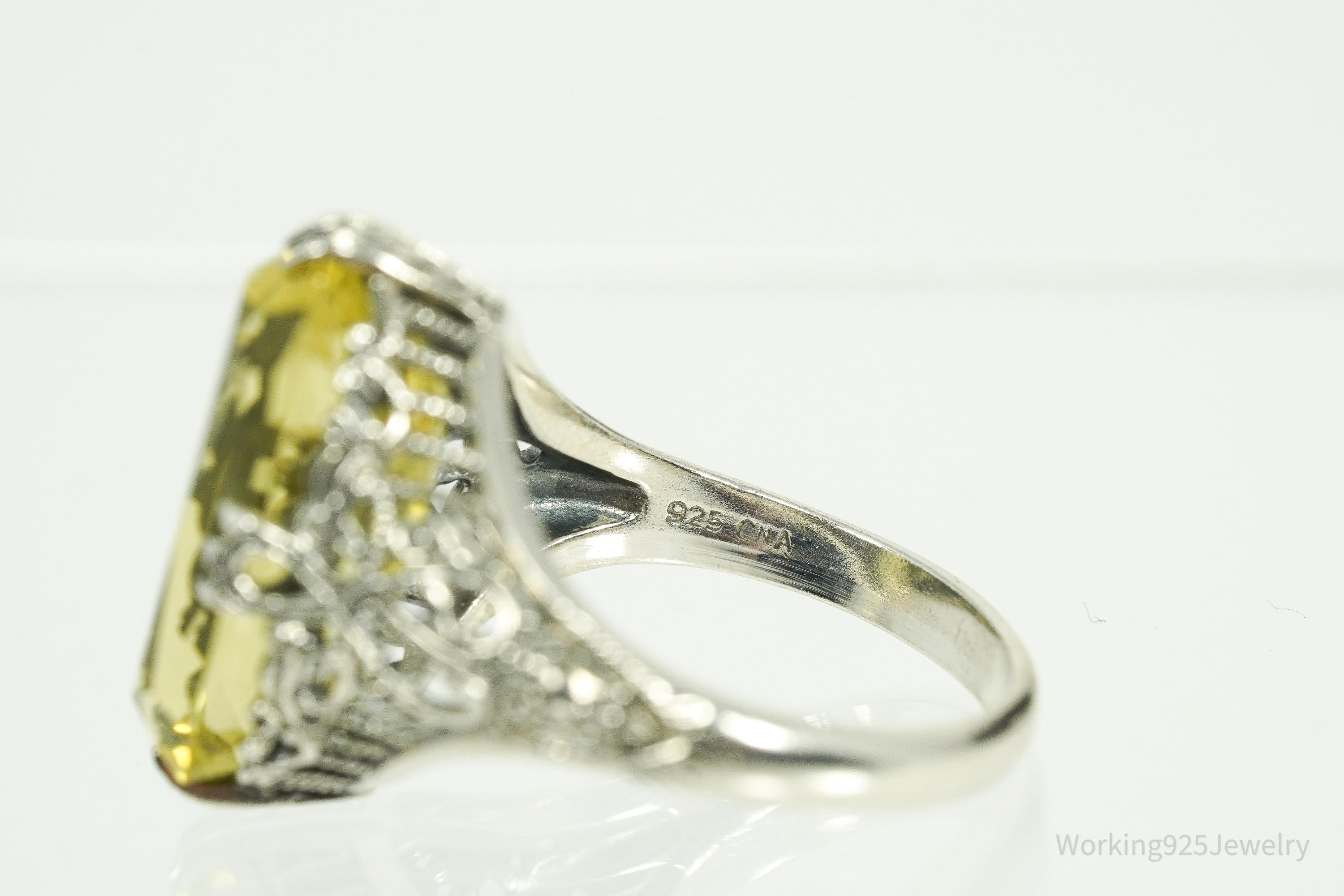 Vintage Designer CNA Citrine Sterling Silver Ring - Size 7