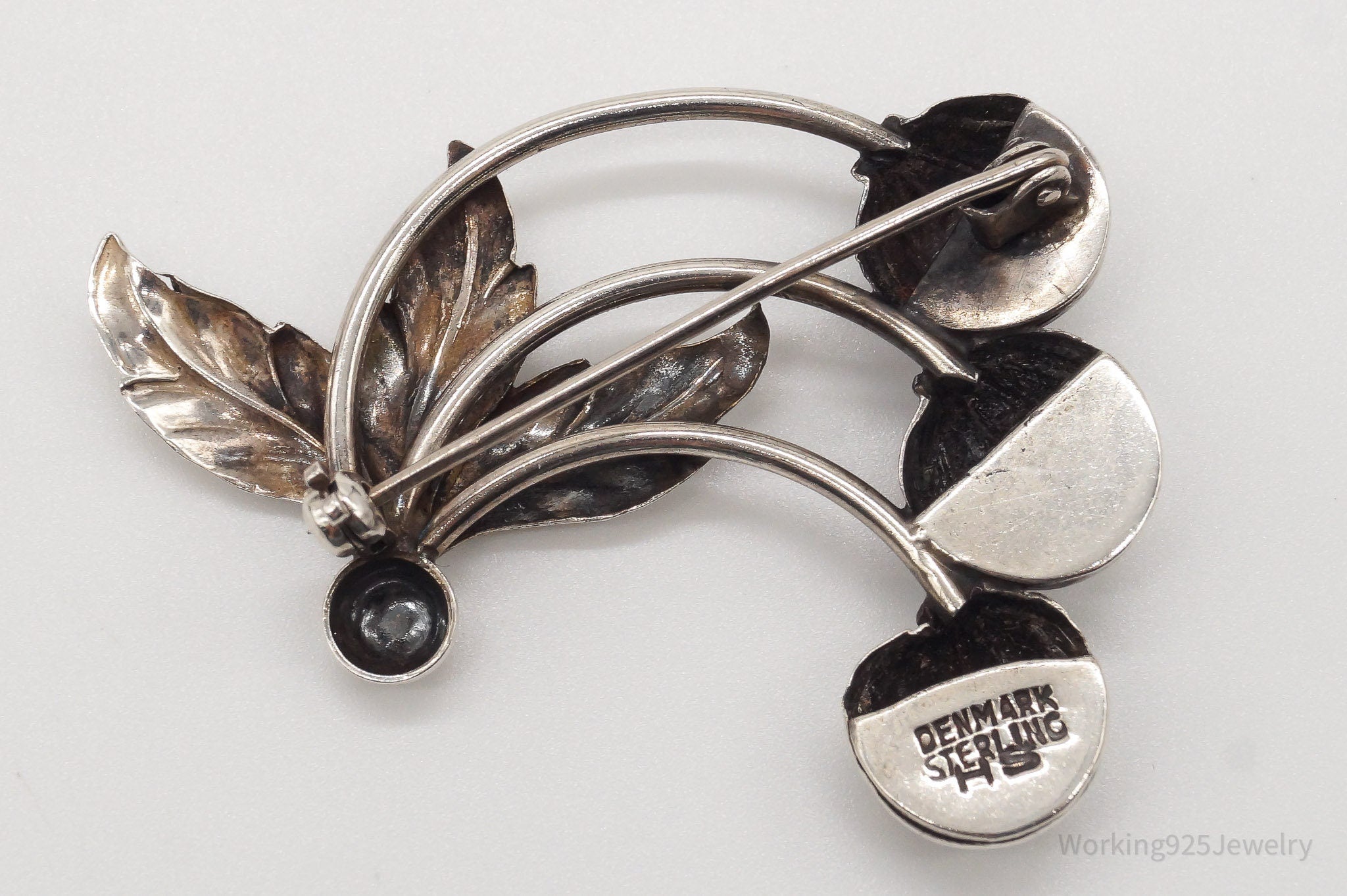 Vintage Denmark Hermann Siersbol Modernist Floral Sterling Silver Pin Brooch