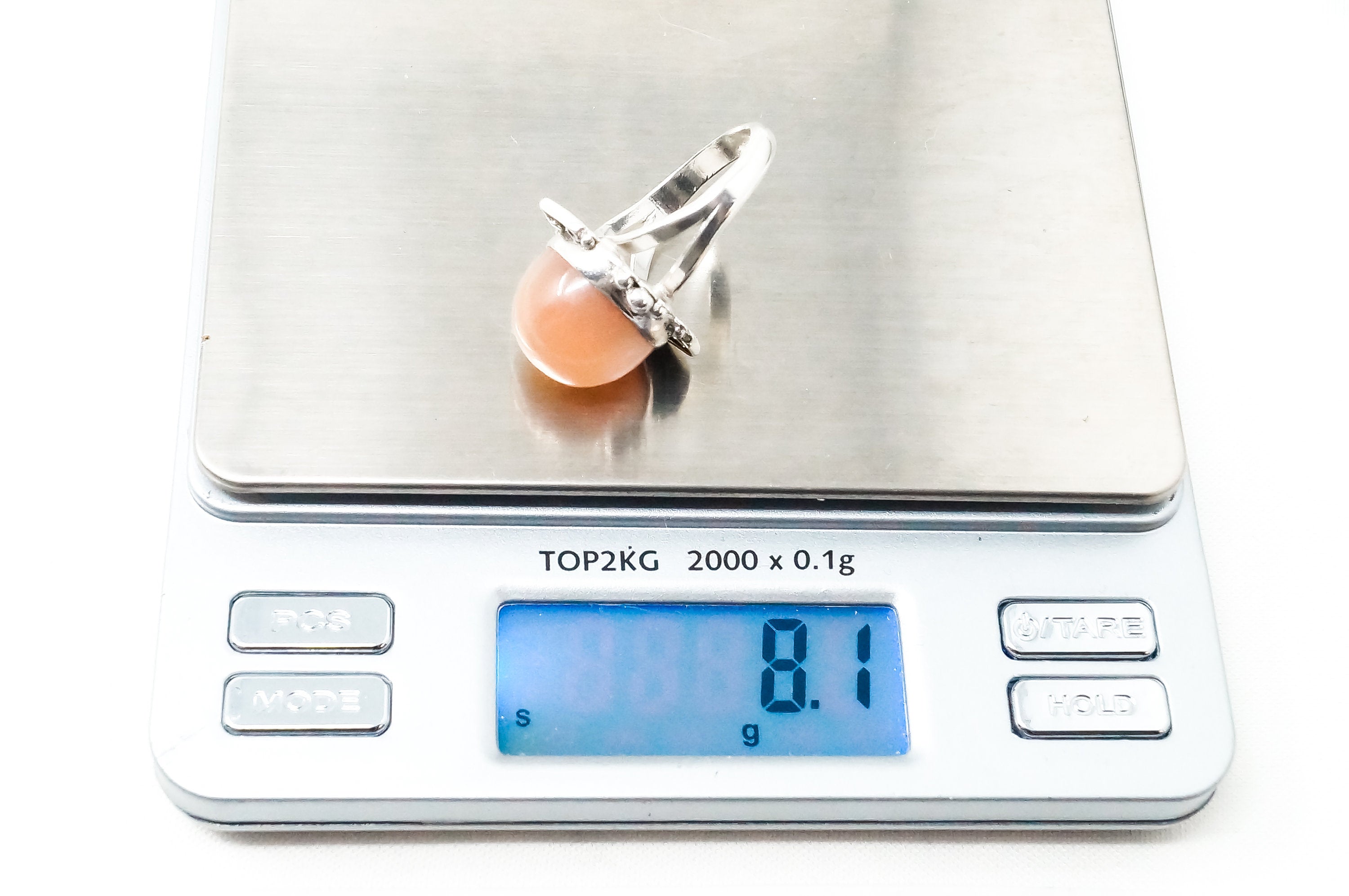 Vintage Large Peach Mother Of Pearl Sterling Silver Ring - Sz 8.25 -784542964