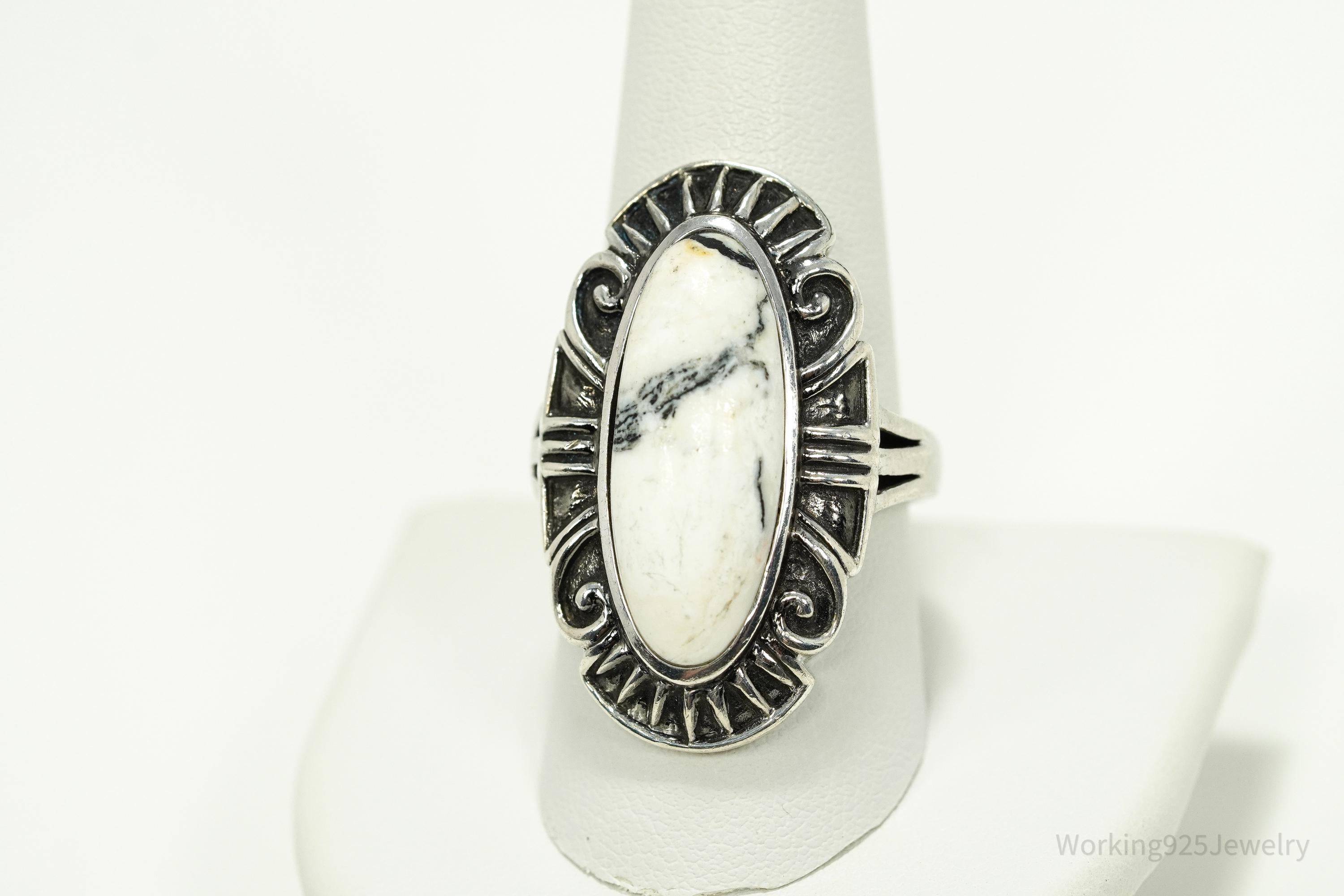 Vintage White Howlite Sterling Silver Ring - Size 9.25